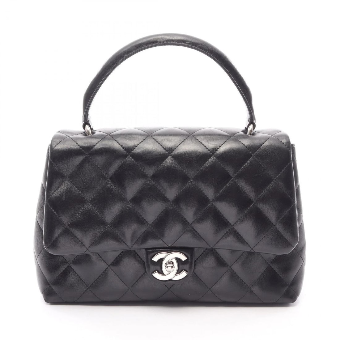 CHANEL MATELASSE TOP HANDLE HANDBAG: CHANEL Matelasse Top Handle Handbag Brand: CHANEL Type/Style: Handbag Material: Lambskin (sheep leather) Color: Black?ish colors Size: (H:6.7inch x W:9.8inch x D:3.7inch) Accessories: None