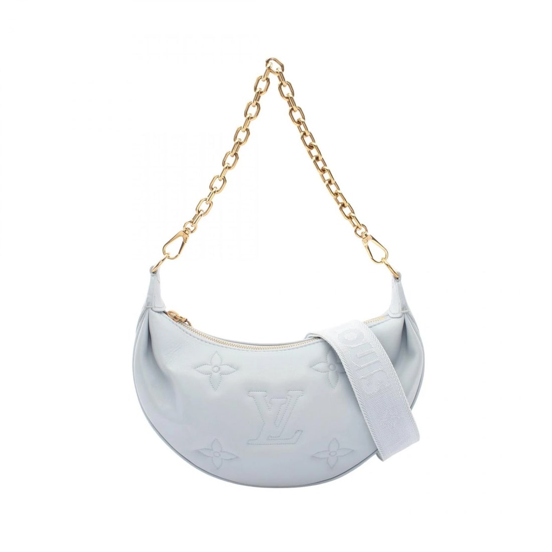 LOUIS VUITTON OVER THE MOON CHAIN SHOULDER BAG: LOUIS VUITTON Over the Moon chain Shoulder Bag Brand: LOUIS VUITTON Type/Style: Shoulder Bag Material: leather Color: Blue glacier rule / Blue?ish colors Size: (H:6.1inch x W:10.2inch x D:2.8inch)