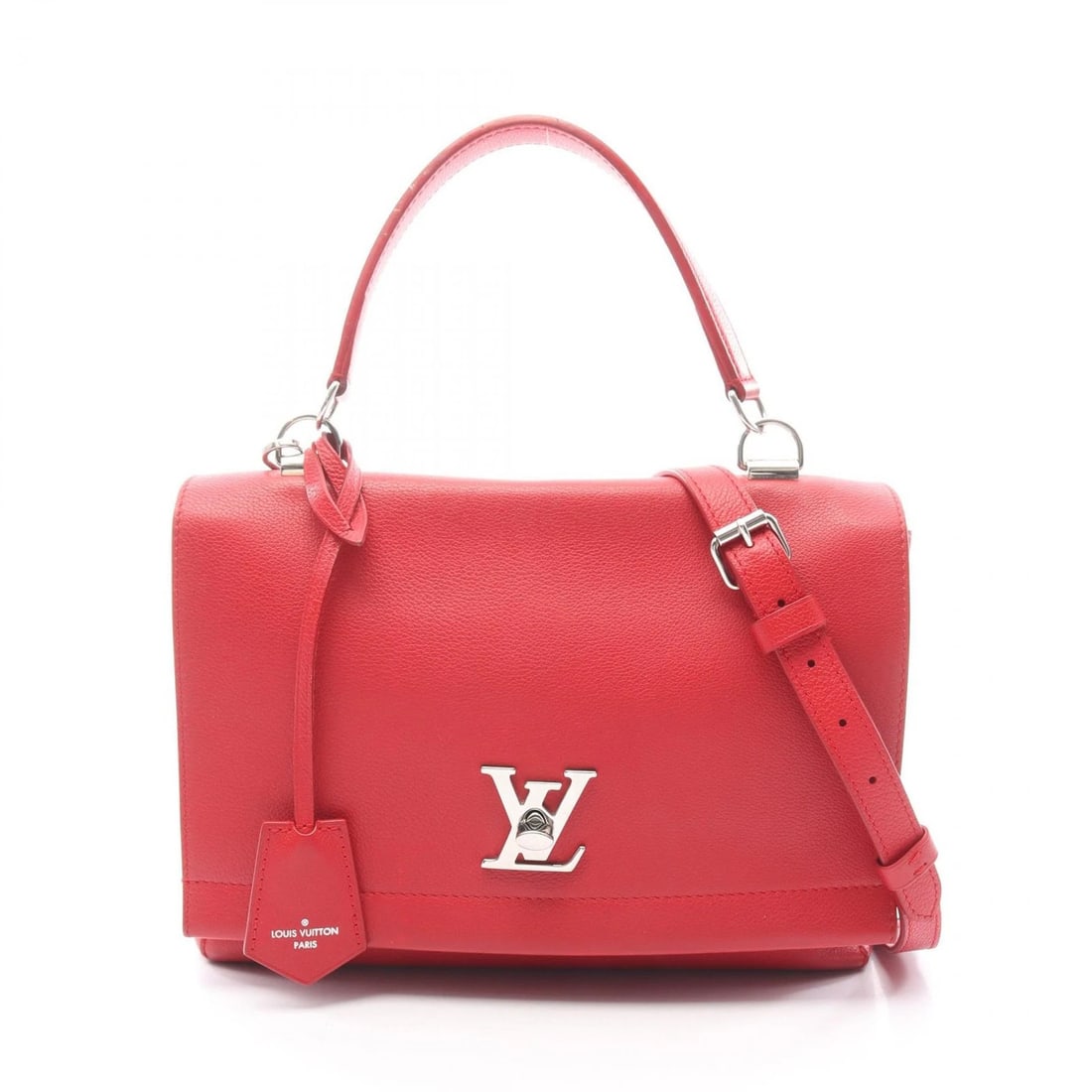 LOUIS VUITTON LOCKME 2 SHOULDER HANDBAG: LOUIS VUITTON Lockme 2 Shoulder Handbag Brand: LOUIS VUITTON Type/Style: Handbag Material: leather Color: Ruby / Red?ish colors Size: (H:8.7inch x W:10.8inch x D:3.7inch) Accessories: None