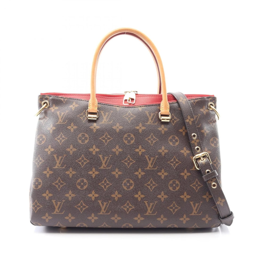 LOUIS VUITTON PALLAS SHOULDER TOTE HANDBAG: LOUIS VUITTON Pallas shoulder tote Handbag Brand: LOUIS VUITTON Type/Style: Handbag Material: Monogram ? PVC coated canvas ? leather Color: Cerise / Brown?ish colors ? Red?ish colors Size: (H:9.4inch