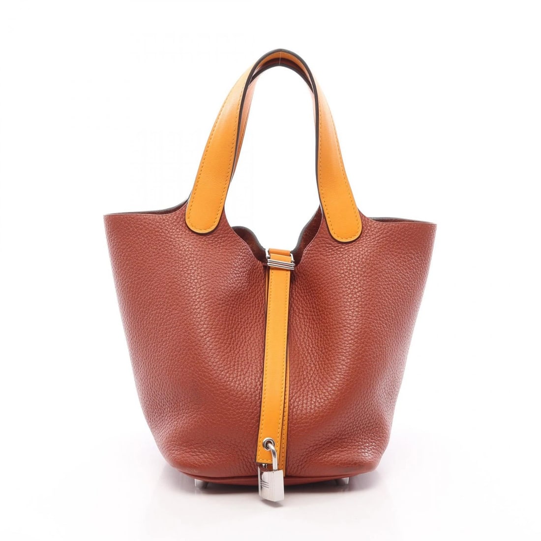 HERMES PICOTIN LOCK TOUCH PM TOTE HANDBAG: HERMES Picotin Lock Touch PM Tote Handbag Brand: HERMES Type/Style: Handbag Material: Taurillon Clemence ? leather ? Taurillon Clemence / Veau Swift leather Color: Cuivre / Brown?ish colors ? Yellow?i