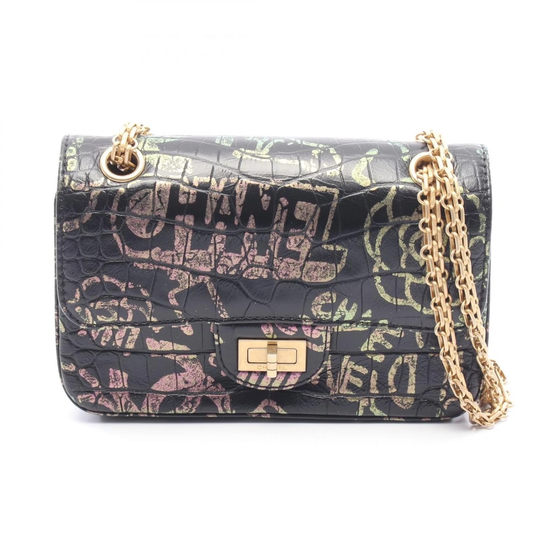 CHANEL 2.55 MADEMOISELLE CHAIN EMBOSSED SHOULDER BAG: CHANEL 2.55 Mademoiselle Chain Embossed Shoulder Bag Brand: CHANEL Type/Style: Shoulder Bag Material: leather Color: Black?ish colors ? Multicolor?ish colors Size: (H:5.7inch x W:9.4inch x D:3.1inch) 