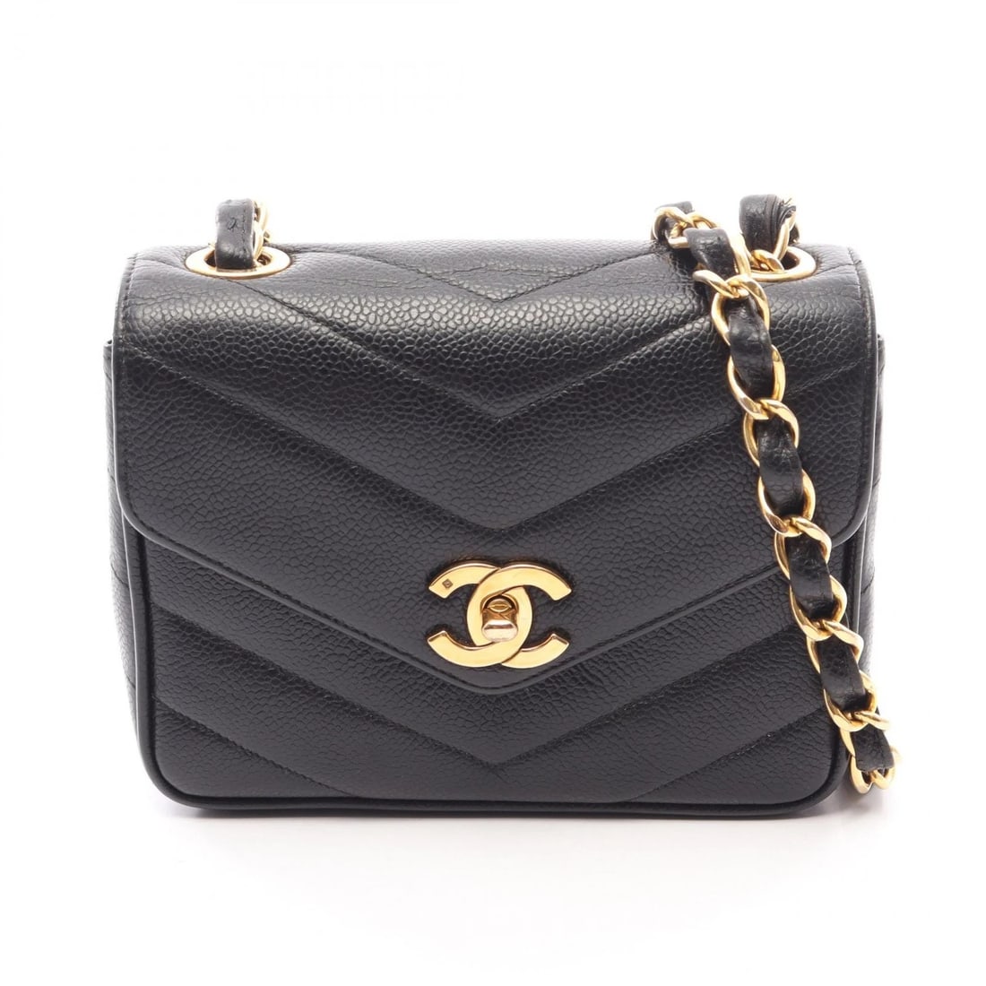 CHANEL CHEVRON V-STITCH MINI CHAIN SHOULDER BAG: CHANEL Chevron V-Stitch Mini Chain Shoulder Bag Brand: CHANEL Type/Style: Shoulder Bag Material: Calfskin (cowhide) Color: Black?ish colors Size: (H:5.5inch x W:7.1inch x D:2.4inch) Accessories: N