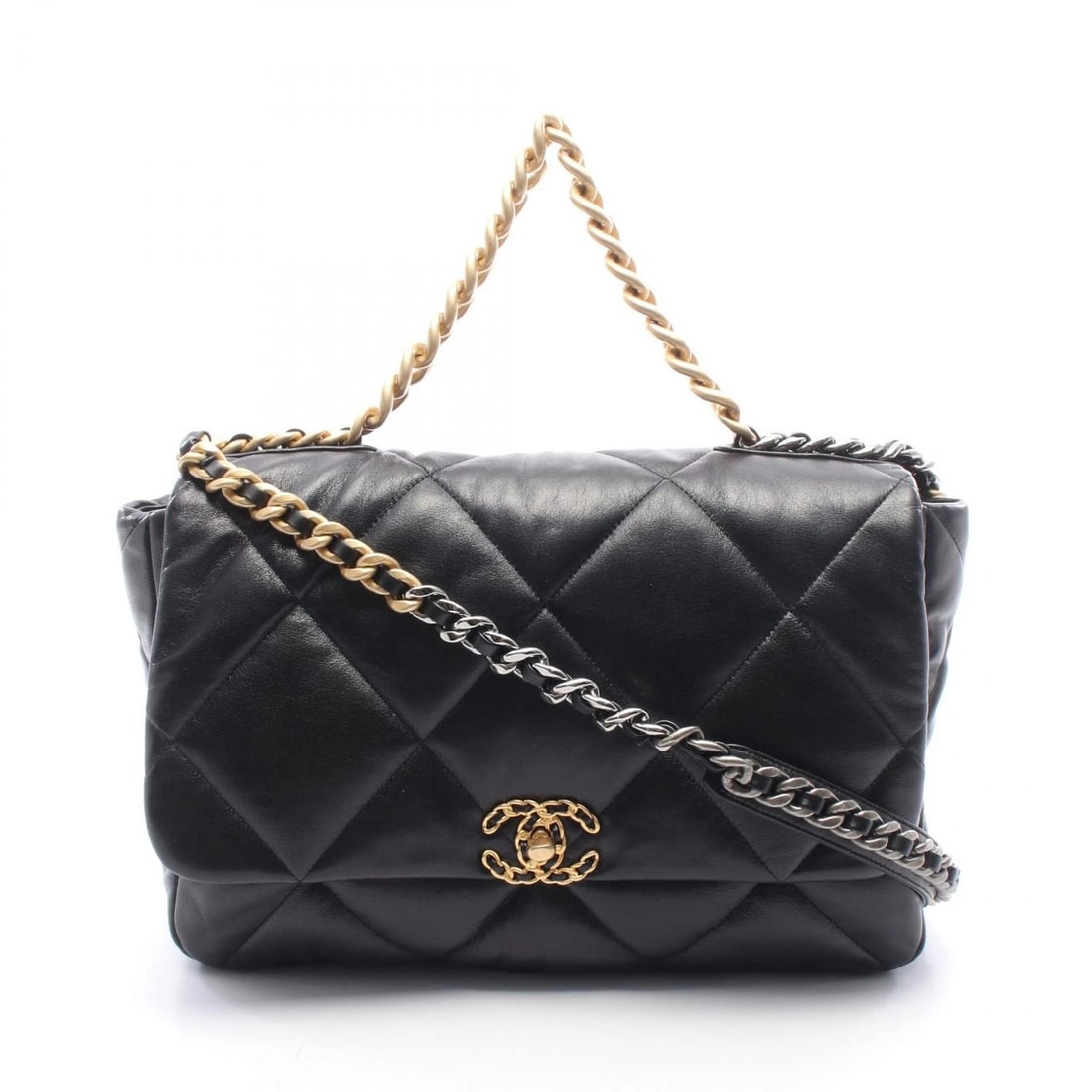CHANEL 19 DIX-NEUF MAXI SHOULDER BAG: CHANEL 19 dix-neuf Maxi Shoulder Bag Brand: CHANEL Type/Style: Shoulder Bag Material: leather Color: Black?ish colors Size: (H:9.4inch x W:14.2inch x D:4.3inch) Accessories: None Accessori
