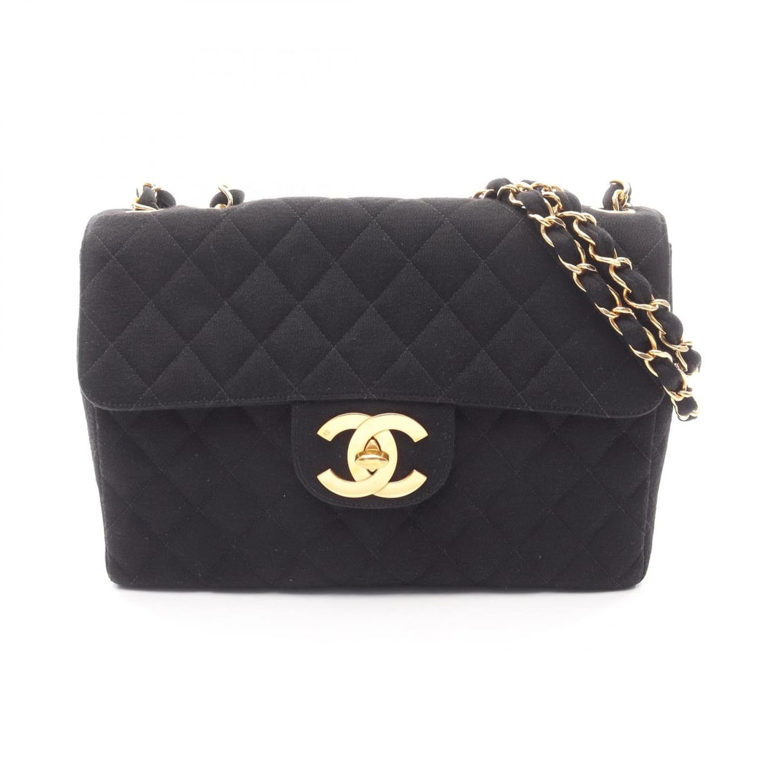 CHANEL JUMBO MATELASSE 30 SINGLE FLAP SHOULDER BAG: CHANEL Jumbo Matelasse 30 Single Flap Shoulder Bag Brand: CHANEL Type/Style: Shoulder Bag Material: Cotton jersey Color: Black?ish colors Size: (H:8.3inch x W:11.8inch x D:3.1inch) Accessories: No