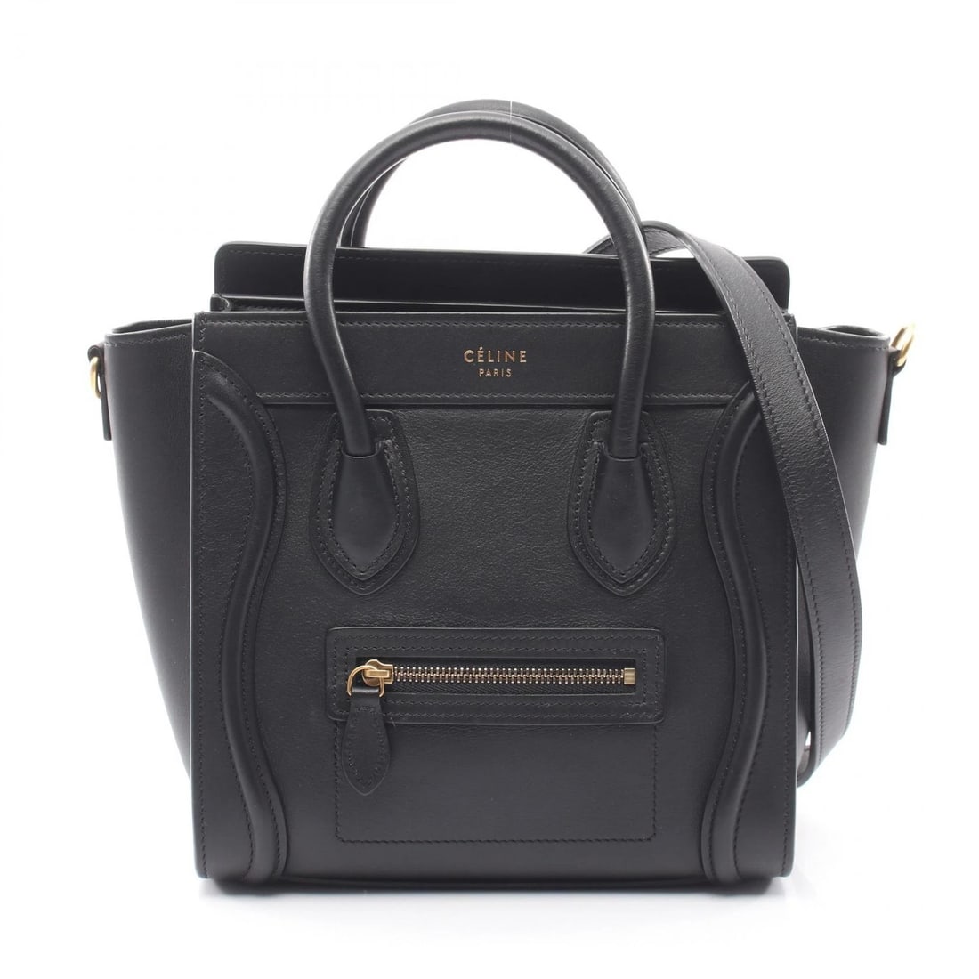 CELINE LUGGAGE NANO SHOPPER 2WAY HANDBAG: CELINE Luggage Nano Shopper 2WAY Handbag Brand: CELINE Type/Style: Handbag Material: leather Color: Black?ish colors Size: (H:7.9inch x W:7.9inch x D:3.5inch) Accessories: None Accessories