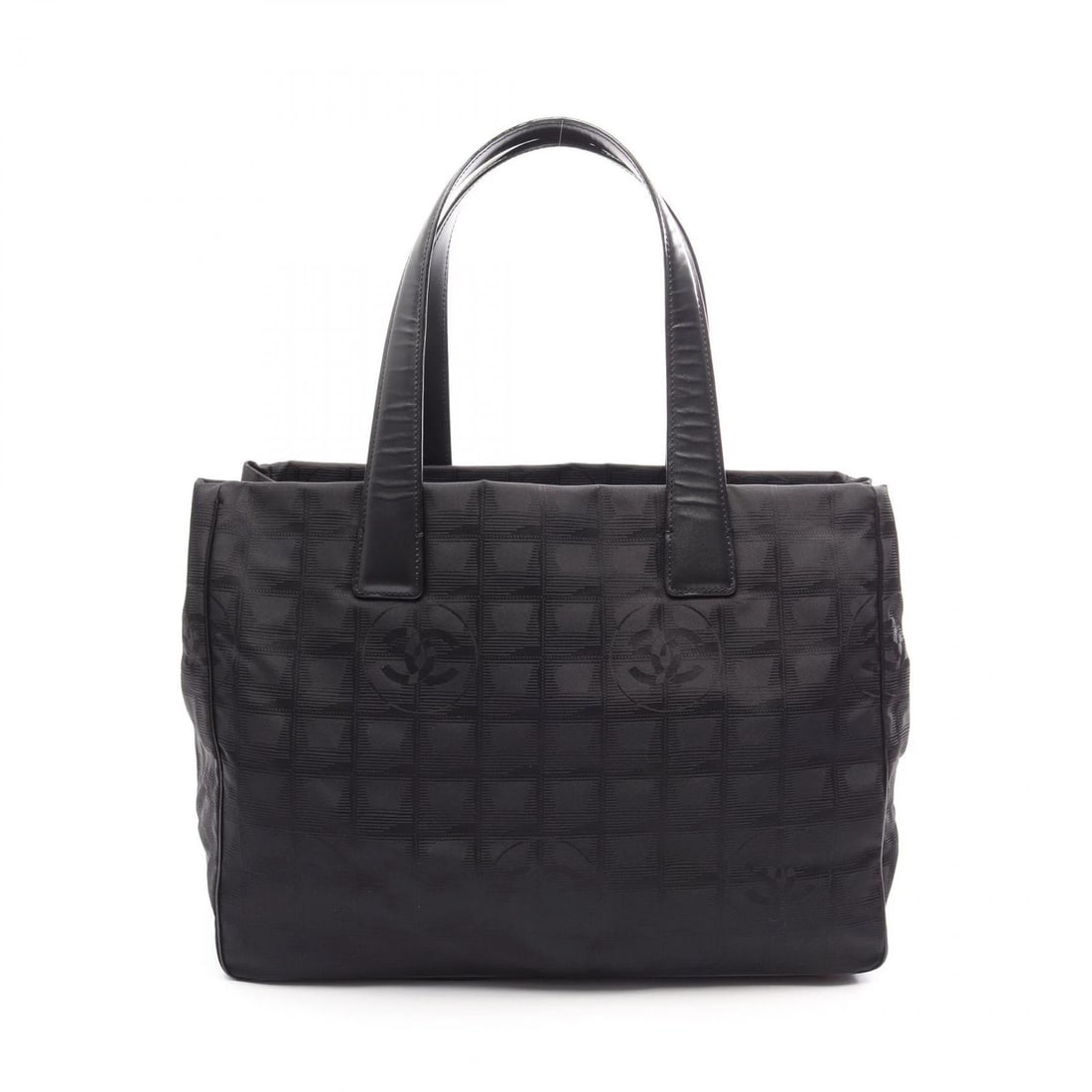 CHANEL TRAVEL LINE MM TOTE BAG: CHANEL Travel Line MM Tote Bag Brand: CHANEL Type/Style: Tote Bag Material: leather ? Nylon canvas Color: Black?ish colors Size: (H:9.8inch x W:13.4inch x D:5.7inch) Accessories: None Acce