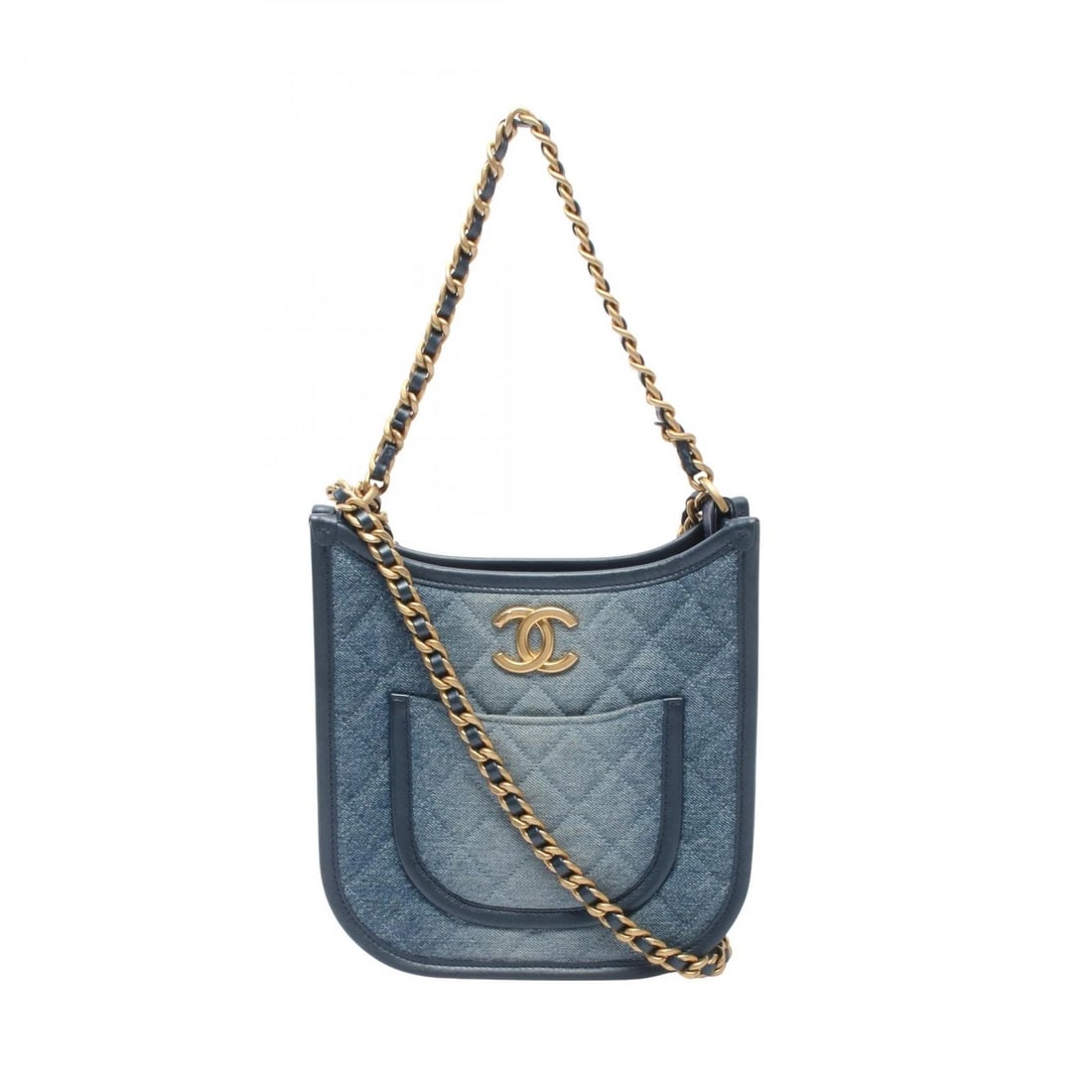 CHANEL MATELASSE HOBO CHAIN SHOULDER BAG: CHANEL Matelasse Hobo Chain Shoulder Bag Brand: CHANEL Type/Style: Shoulder Bag Material: denim ? leather Color: Blue?ish colors Size: (H:8.7inch x W:8.7inch x D:2.4inch) Accessories: None