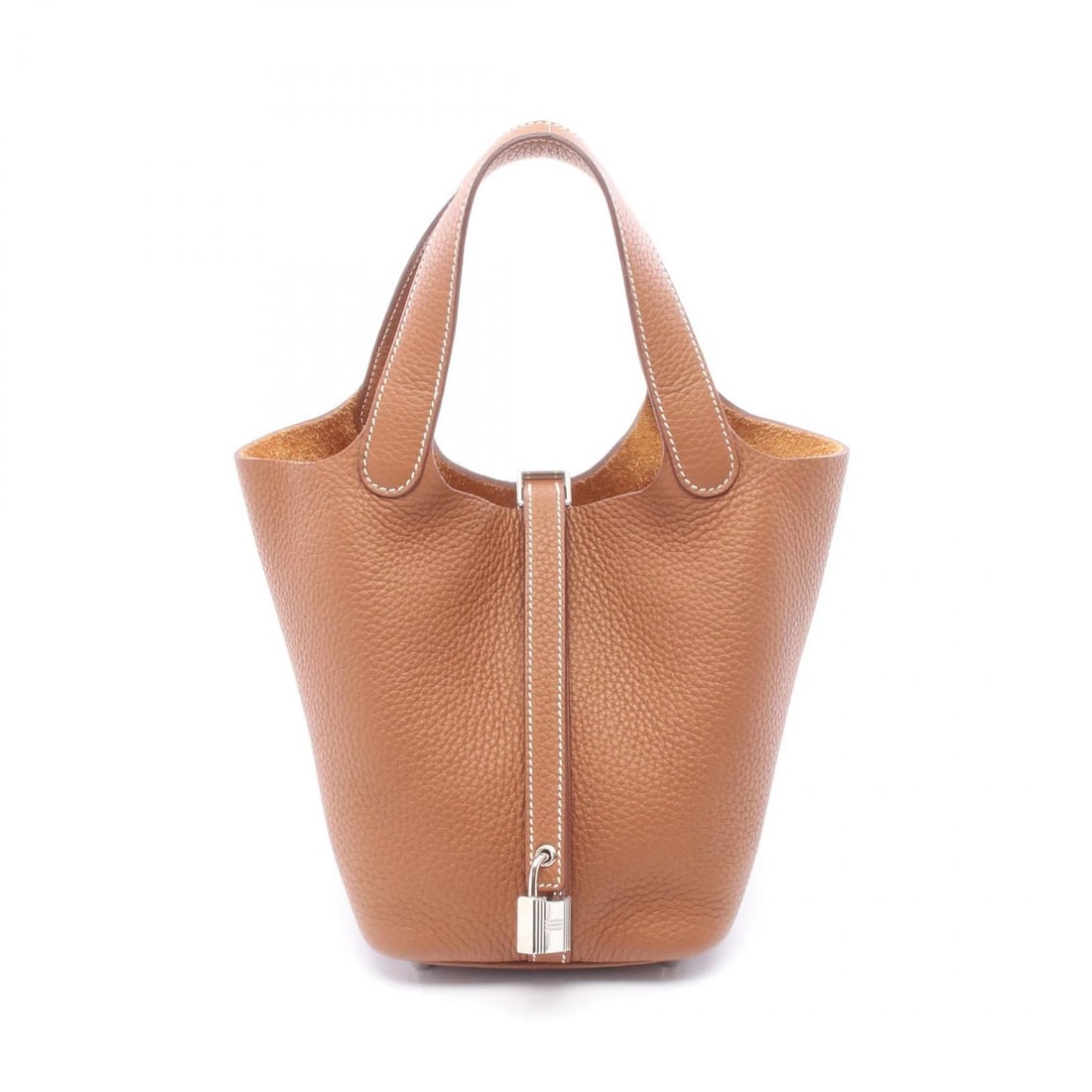 HERMES PICOTIN LOCK PM TOTE HANDBAG: HERMES Picotin Lock PM Tote Handbag Brand: HERMES Type/Style: Handbag Material: Taurillon Clemence ? leather ? Taurillon Clemence Color: Gold / Brown?ish colors Size: (H:7.3inch x W:7.5inch x D:5.3inc