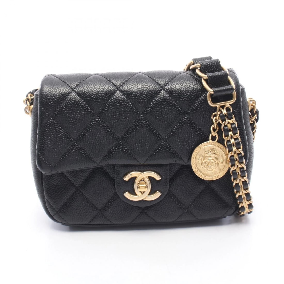 CHANEL MINI MATELASSE SHOULDER BAG GRAINED CALFSKIN: CHANEL Mini Matelasse Shoulder Bag Grained Calfskin Brand: CHANEL Type/Style: Shoulder Bag Material: Grained Calfskin leather Color: Black?ish colors Size: (H:5.5inch x W:7.3inch x D:2.2inch) Acce