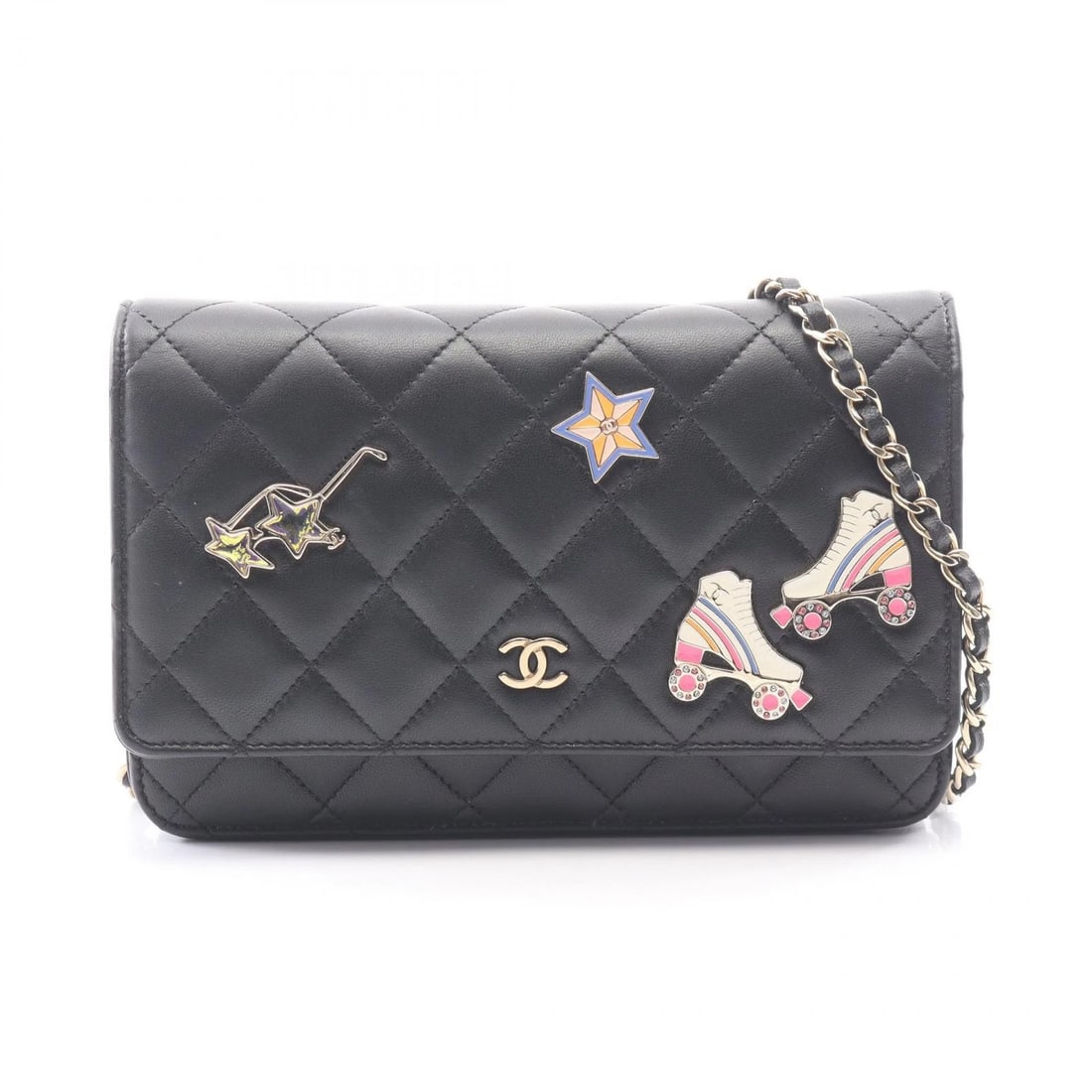 CHANEL CHARM CHAN WALLET SHOULDER CROSSBODY BAG: CHANEL Charm Chan Wallet Shoulder Crossbody Bag Brand: CHANEL Type/Style: Shoulder Bag Material: Lambskin (sheep leather) Color: Black?ish colors Size: (H:4.7inch x W:7.5inch x D:1.4inch) Accessor