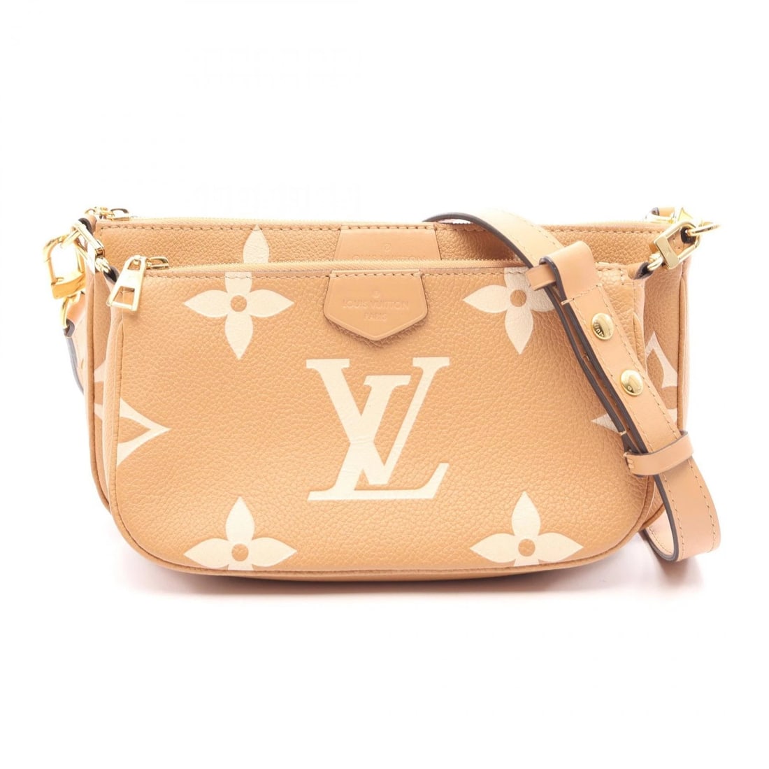 LOUIS VUITTON MULTI BICOLOR SHOULDER BAG LEATHER: LOUIS VUITTON Multi Bicolor Shoulder Bag leather Brand: LOUIS VUITTON Type/Style: Shoulder Bag Material: Monogram empreinte ? leather Color: Beige / Beige?ish colors Size: (H:5.3inch x W:9.3inch x D:1