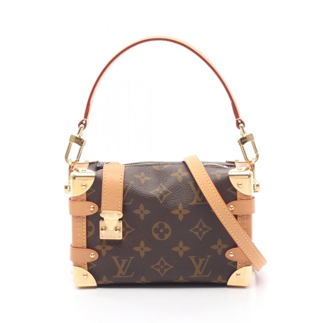 LOUIS VUITTON SIDE TRUNK PM SHOULDER HANDBAG: LOUIS VUITTON Side Trunk PM Shoulder Handbag Brand: LOUIS VUITTON Type/Style: Handbag Material: Monogram ? PVC coated canvas ? leather Color: Brown?ish colors Size: (H:4.9inch x W:7.5inch x D:3.0inch)