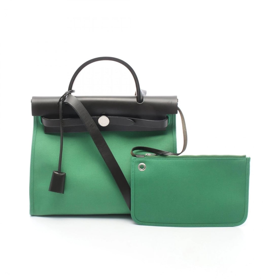 HERMES HERBAG ZIP PM SHOULDER HANDBAG: HERMES Herbag Zip PM shoulder Handbag Brand: HERMES Type/Style: Handbag Material: Toile officier ? canvas ? leather ? Toile officier / Vache leather hunter Color: Bamboo / Green?ish colors ? Black?ish
