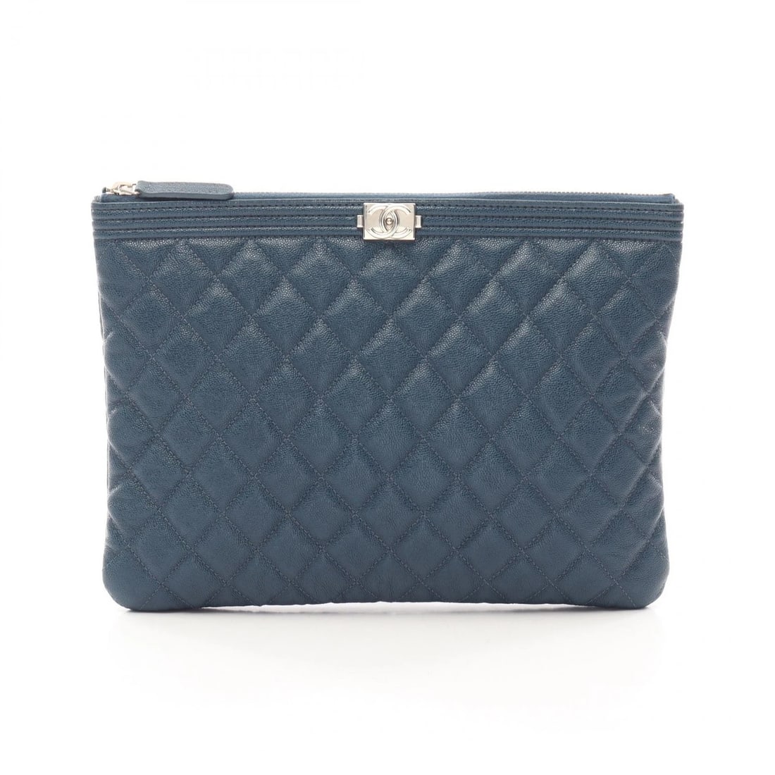 CHANEL BOY BUSINESS CLUTCH BAG POUCH GRAINED CALF LEATHER: CHANEL Boy Business Clutch Bag Pouch Grained Calf leather Brand: CHANEL Type/Style: business bag clutch bag Material: Grained Calfskin leather Color: Navy?ish colors Size: (H:7.9inch x W:10.4inch x D: