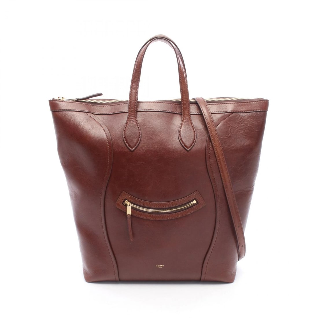 CELINE VERTICAL CABAS LUGGAGE TOTE SHOULDER CROSSBODY HANDBAG: CELINE Vertical Cabas Luggage Tote Shoulder Crossbody Handbag Brand: CELINE Type/Style: Tote Bag Material: leather Color: Brown?ish colors Size: (H:14.2inch x W:11.8inch x D:3.9inch) Accessories:
