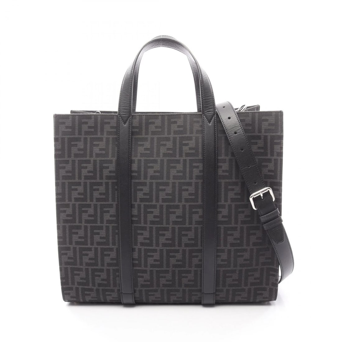 FENDI FF JACQUARD TOTE SHOULDER CROSASBODY HANDBAG: FENDI FF jacquard Tote Shoulder Crosasbody Handbag Brand: FENDI Type/Style: Tote Bag Material: canvas ? leather Color: Black?ish colors ? Gray?ish colors Size: (H:13.8inch x W:15.4inch x D:7.5inch)