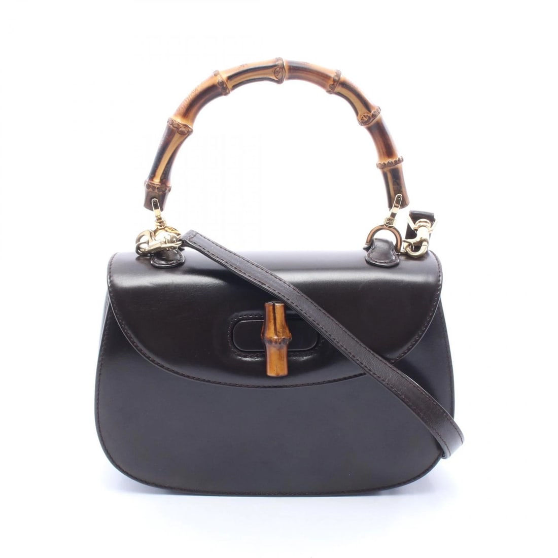GUCCI BAMBOO SHOULDER CROSSBODY HANDBAG LEATHER BLACK: GUCCI Bamboo Shoulder crossbody Handbag leather Black Brand: GUCCI Type/Style: Handbag Material: leather Color: Black?ish colors Size: (H:5.9inch x W:8.3inch x D:3.1inch) Accessories: None