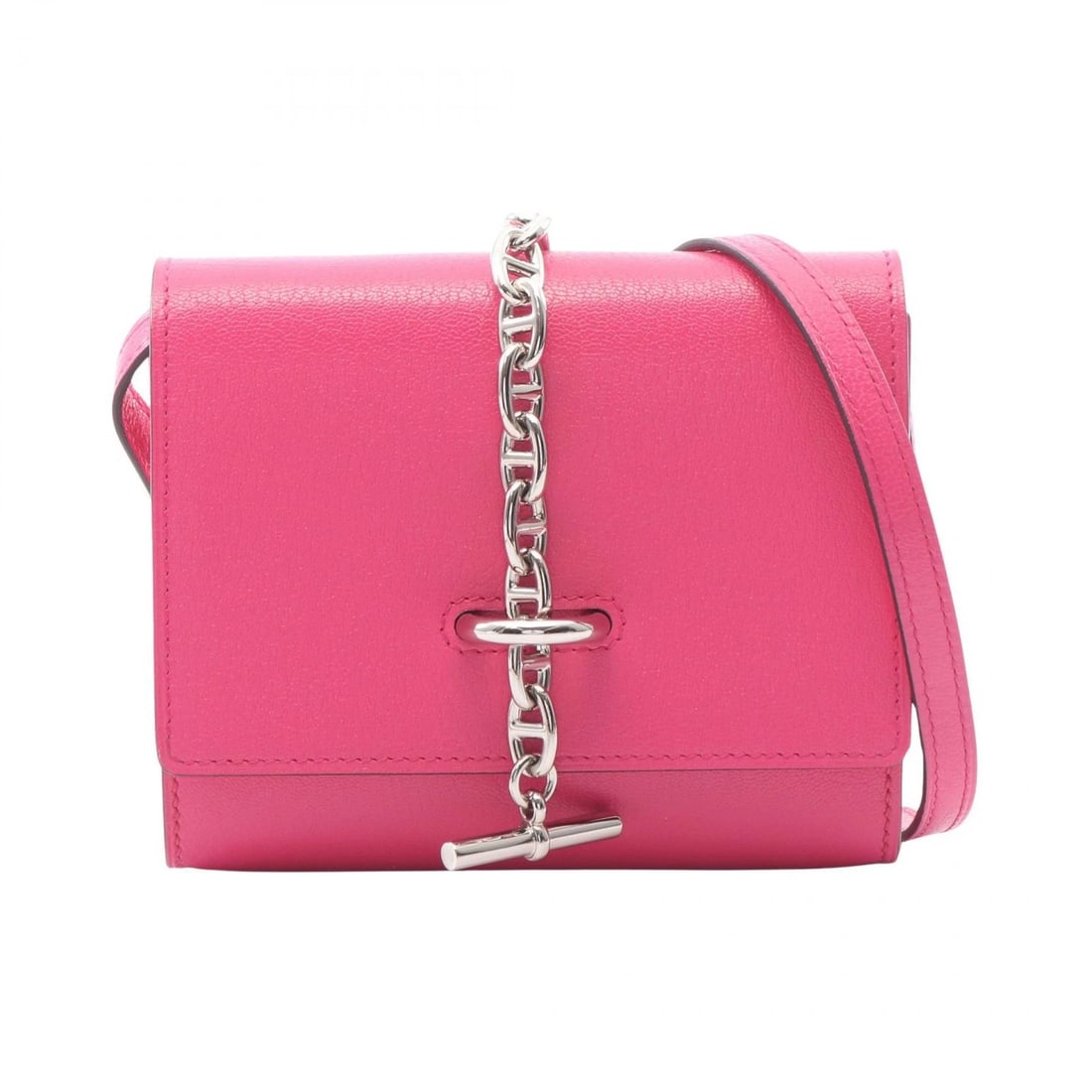 HERMES CHAINE COMPACT SHOULDER CROSSBODY BAG LEATHER: HERMES Chaine Compact Shoulder Crossbody Bag leather Brand: HERMES Type/Style: Shoulder Bag Material: leather ? Chevre Shamquila Color: Rose extreme / Pink?ish colors Size: (H:4.3inch x W:5.1inch x D:
