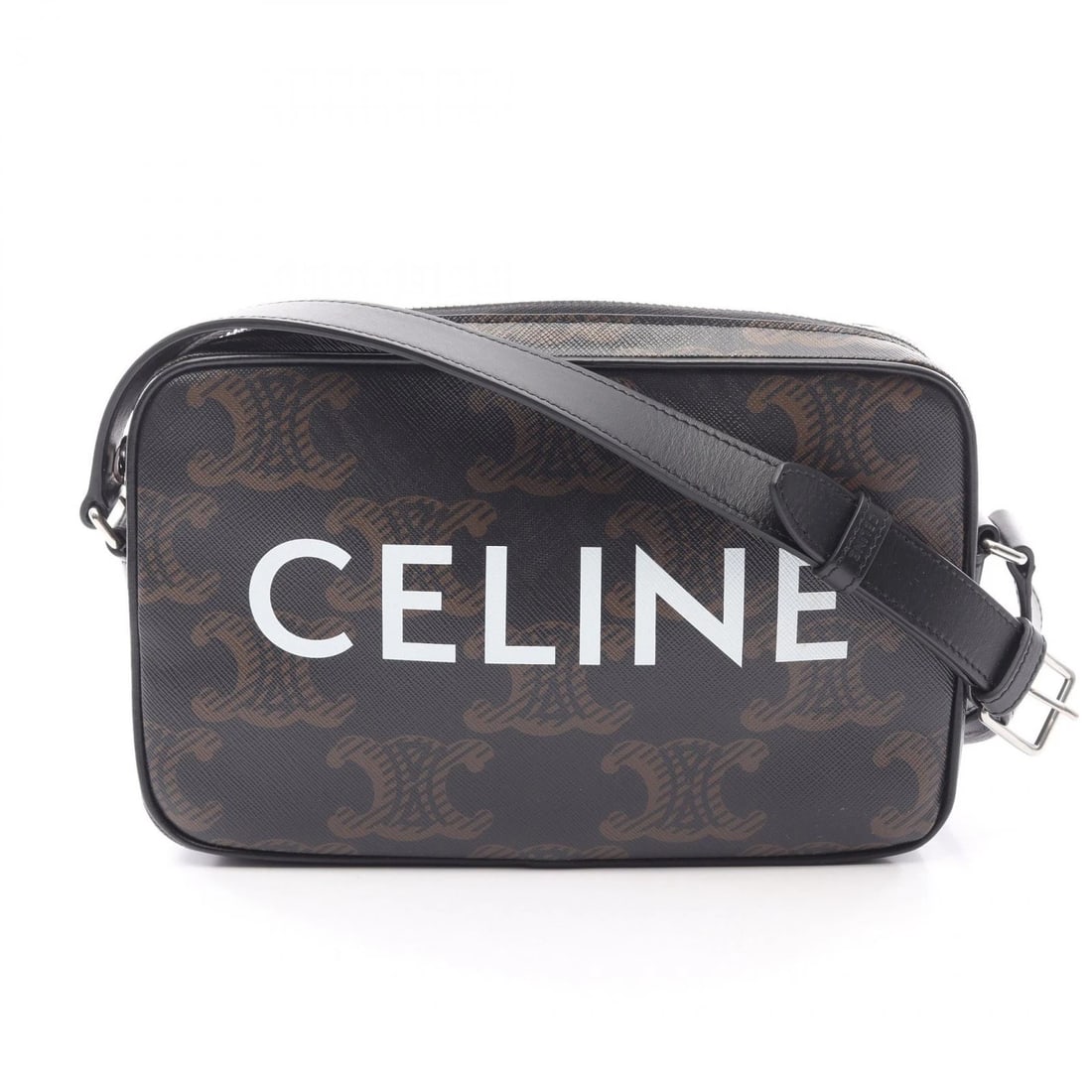 CELINE TRIOMPHE MESSENGER SHOULDER BAG: CELINE Triomphe Messenger Shoulder Bag Brand: CELINE Type/Style: Shoulder Bag Material: PVC coated canvas ? leather Color: Black?ish colors Size: (H:5.7inch x W:9.1inch x D:1.8inch) Accessories: N