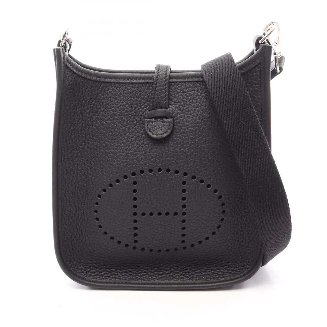 HERMES EVELYNE SHOULDER BAG CLEMENCE LEATHER BLACK K SHW: HERMES Evelyne Shoulder Bag Clemence leather Black K SHW Brand: HERMES Type/Style: Shoulder Bag Material: Taurillon Clemence ? leather Color: Black?ish colors Size: (H:7.1inch x W:6.5inch x D:2.2inch)