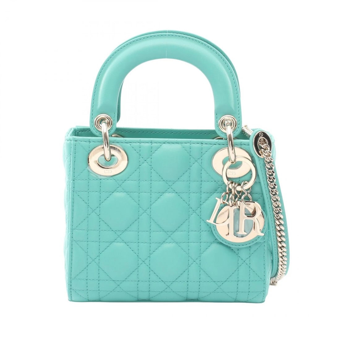 CHRISTIAN DIOR LADY DIOR MINI CANNAGE 2WAY HANDBAG: Christian Dior Lady Dior Mini Cannage 2WAY Handbag Brand: DIOR Type/Style: Handbag Material: leather Color: Green?ish colors Size: (H:5.5inch x W:6.5inch x D:2.8inch) Accessories: None Acc