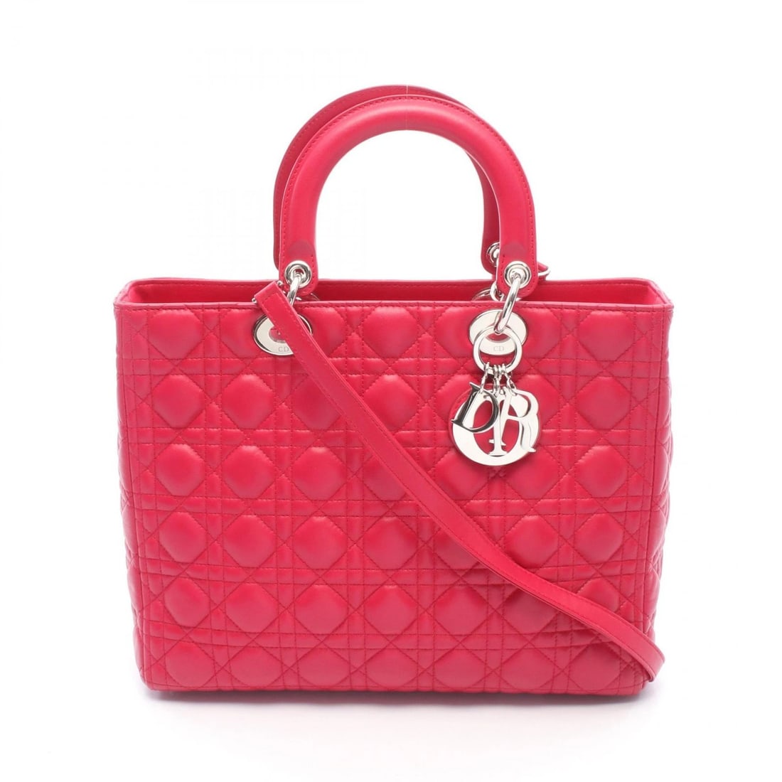 CHRISTIAN DIOR LADY DIOR LARGE SHOULDER HANDBAG LEATHER PINK: Christian Dior Lady Dior Large Shoulder Handbag leather Pink Brand: DIOR Type/Style: Handbag Material: leather Color: Pink?ish colors Size: (H:9.8inch x W:12.6inch x D:4.3inch) Accessories: None <
