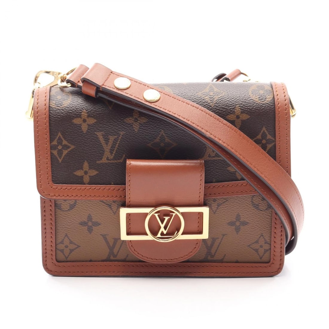 LOUIS VUITTON DAUFINE MINI CROSSBODY SHOULDER BAG: LOUIS VUITTON Daufine MINI crossbody Shoulder Bag Brand: LOUIS VUITTON Type/Style: Shoulder Bag Material: Monogram Reverse ? PVC coated canvas ? leather Color: Beige / Brown?ish colors ? Beige?ish col