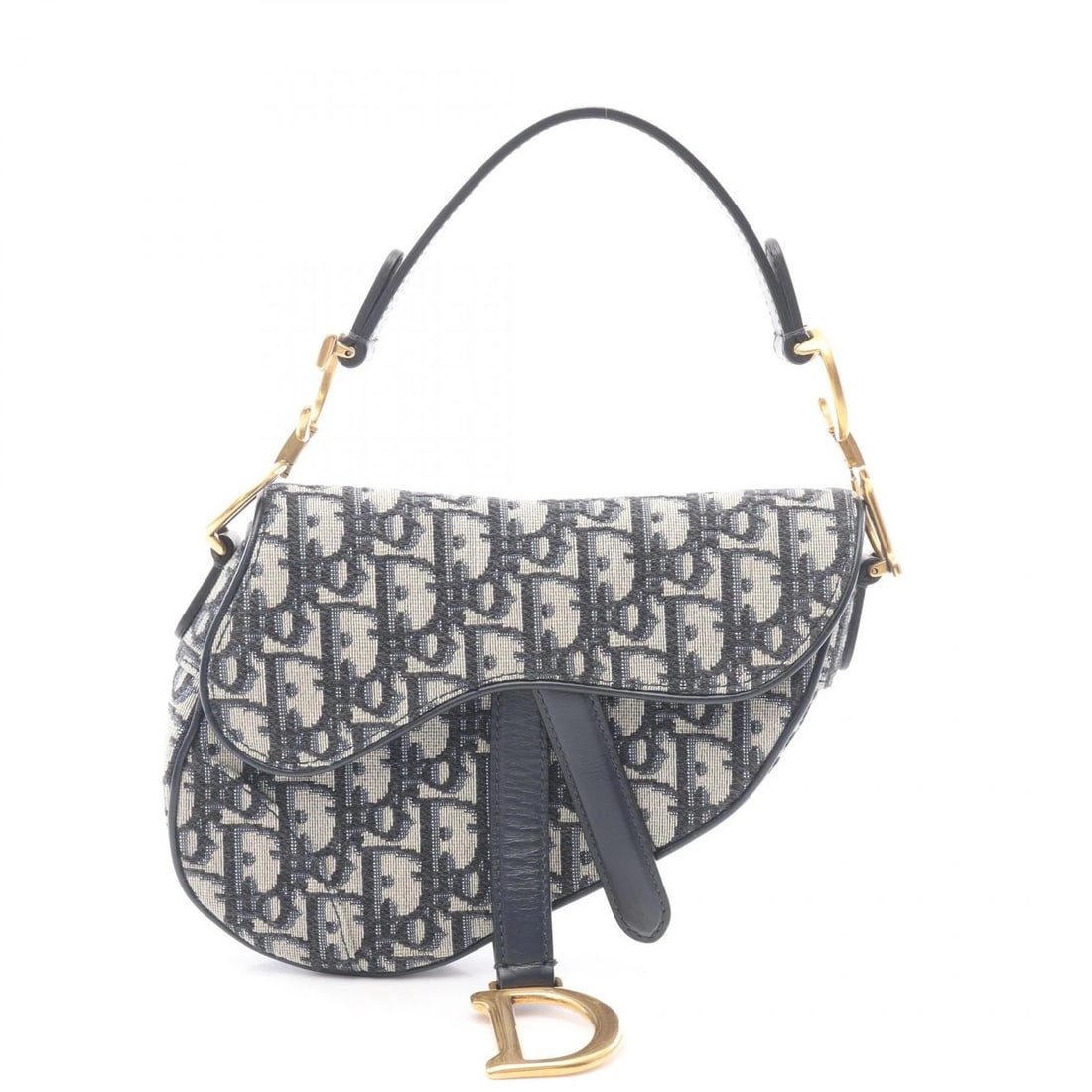 DIOR MINI SADDLE IN OBLIQUE JACQUARD HANDBAG CANVAS LEATHER: Dior Mini Saddle in Oblique Jacquard Handbag canvas leather Brand: DIOR Type/Style: Handbag Material: canvas ? leather Color: Beige?ish colors ? Navy?ish colors Size: (H:5.1inch x W:7.5inch x D:2.4inc