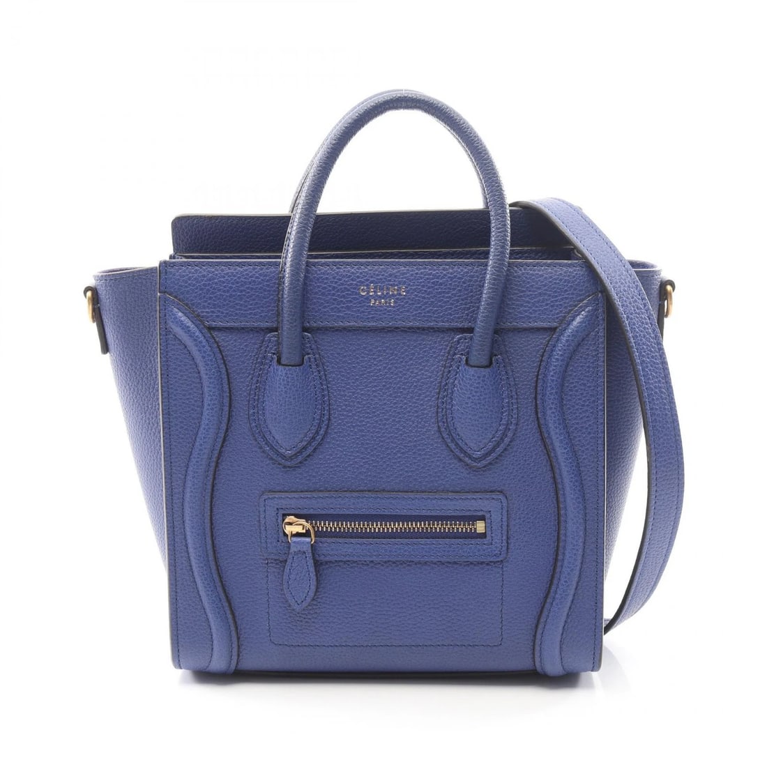 CELINE LUGGAGE NANO SHOPPER SHOULDER CROSSBODY HANDBAG: CELINE Luggage Nano Shopper Shoulder Crossbody Handbag Brand: CELINE Type/Style: Handbag Material: leather Color: Blue?ish colors Size: (H:7.9inch x W:7.9inch x D:3.5inch) Accessories: None