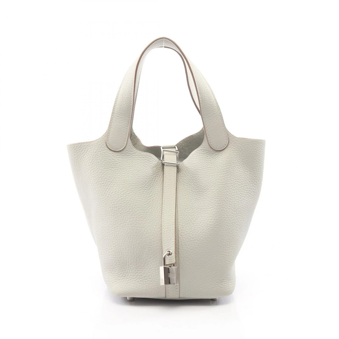 HERMES PICOTIN LOCK PM TOTE HANDBAG: HERMES Picotin Lock PM Tote Handbag Brand: HERMES Type/Style: Handbag Material: Taurillon Clemence ? leather ? Taurillon Clemence Color: Pearl grey / Gray?ish colors Size: (H:7.3inch x W:7.5inch x D:5