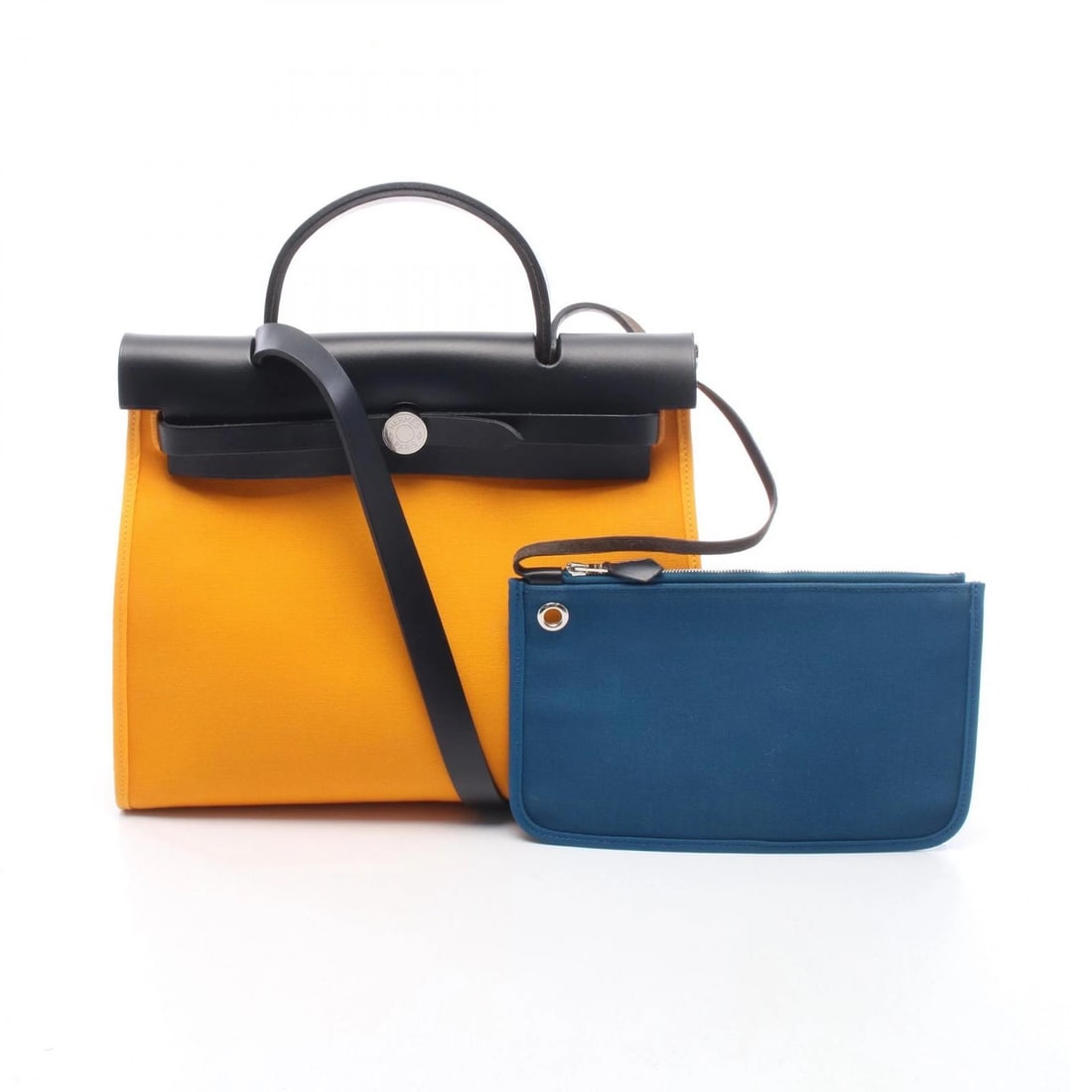 HERMES HERBAG ZIP PM SHOULDER HANDBAG: HERMES Herbag Zip PM Shoulder Handbag Brand: HERMES Type/Style: Handbag Material: Toile officier ? canvas ? leather ? Toile officier / Vache leather hunter Color: Jaune dor / Yellow?ish colors ? Navy?