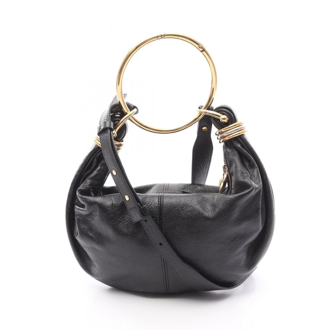 CHLOE BRACELET SHOULDER HANDBAG: Chloe Bracelet Shoulder Handbag Brand: CHLOE Type/Style: Handbag Material: leather Color: Black?ish colors Size: (H:6.7inch x W:10.2inch x D:2.0inch) Accessories: None Accessories Notice: When