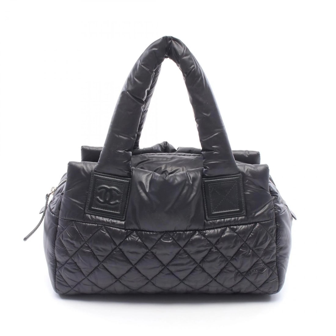 CHANEL COCOCOON HANDBAG NYLON LEATHER BLACK: CHANEL Cococoon Handbag Nylon leather Black Brand: CHANEL Type/Style: Handbag Material: Nylon ? leather Color: Black?ish colors Size: (H:8.3inch x W:12.2inch x D:6.3inch) Accessories: None