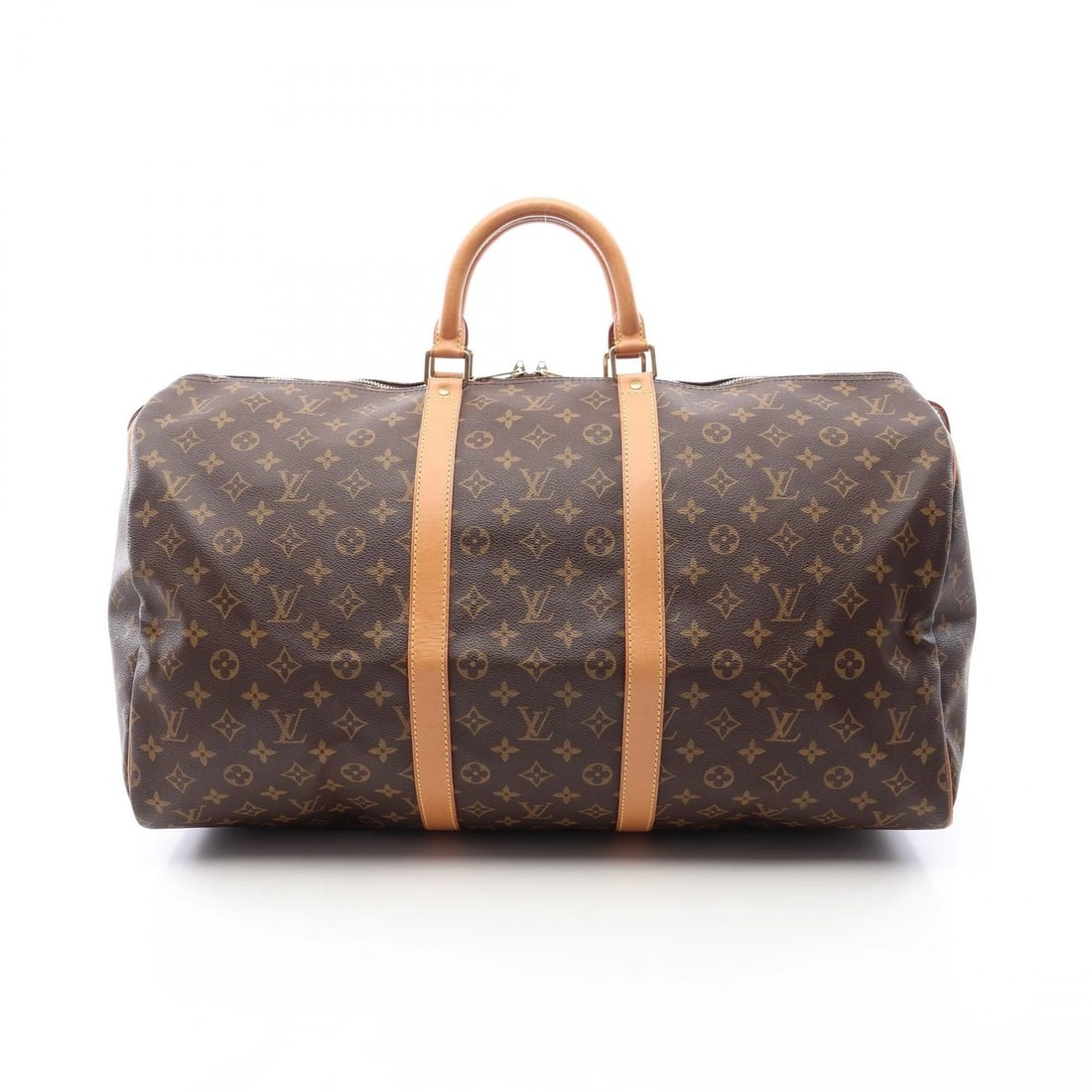 LOUIS VUITTON KEEPALL 55 TRAVEL HAND BAG: LOUIS VUITTON Keepall 55 travel hand bag Brand: LOUIS VUITTON Type/Style: Boston bag Material: Monogram ? PVC coated canvas ? leather Color: Brown?ish colors Size: (H:11.8inch x W:22.0inch x