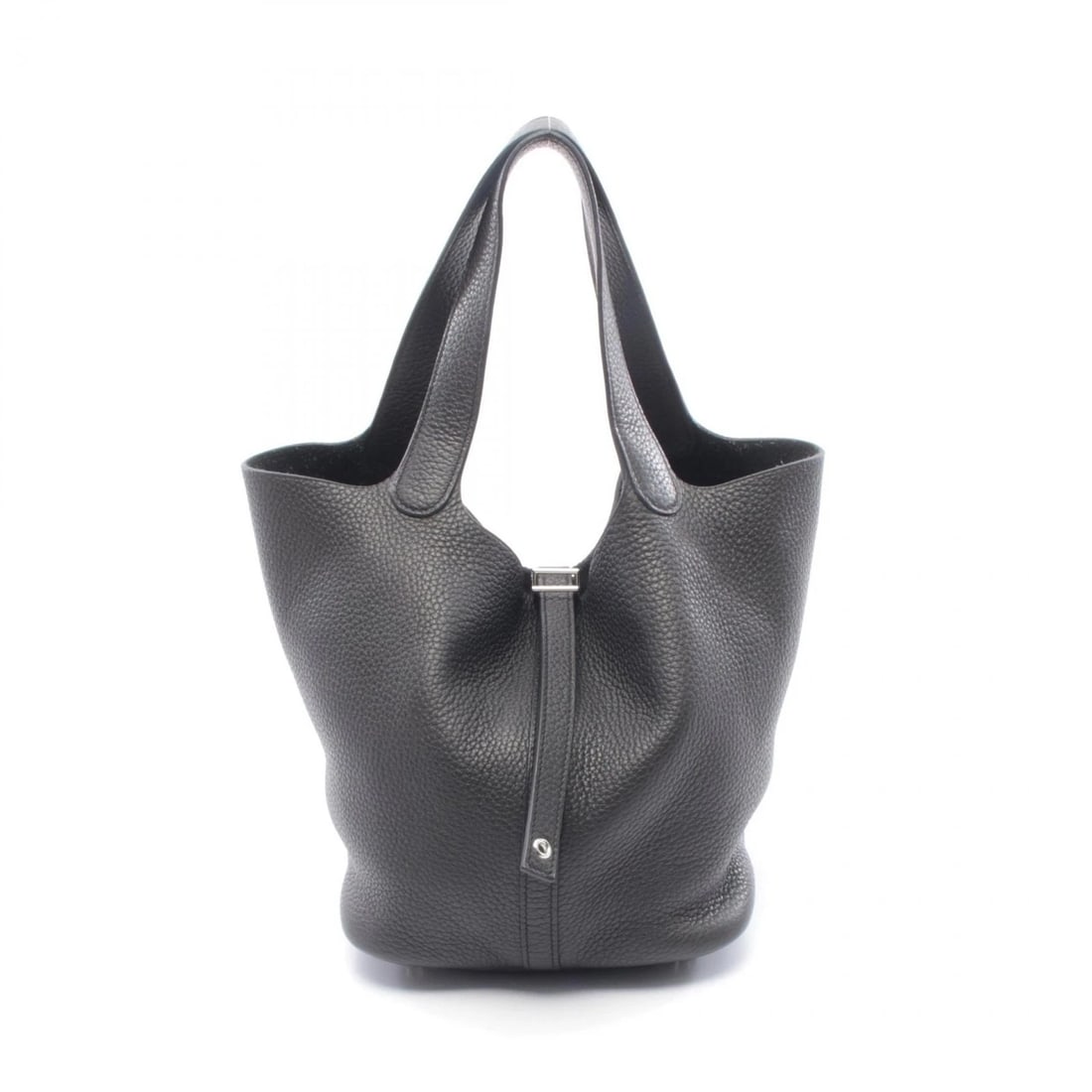 HERMES PICOTIN LOCK MM TOTE BUCKET HANDBAG: HERMES Picotin Lock MM Tote Bucket Handbag Brand: HERMES Type/Style: Handbag Material: Taurillon Clemence ? leather ? Taurillon Clemence Color: Black?ish colors Size: (H:8.3inch x W:8.7inch x D:6.7inc