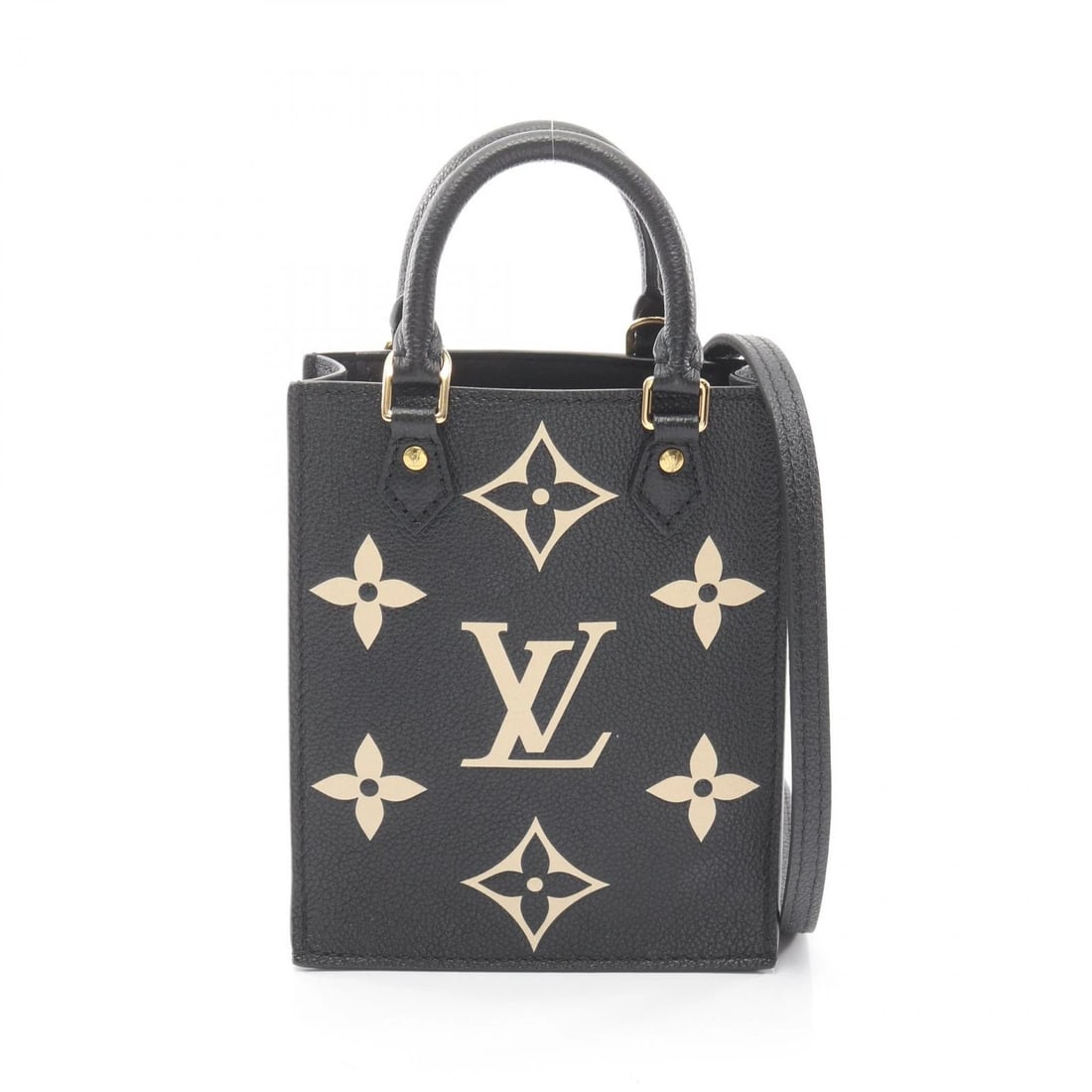 LOUIS VUITTON PETITE SAC PLAT BICOLOR CROSSBODY HANDBAG: LOUIS VUITTON Petite Sac Plat Bicolor Crossbody Handbag Brand: LOUIS VUITTON Type/Style: Handbag Material: Monogram empreinte ? leather Color: Beige / Black?ish colors ? Beige?ish colors Size: (H:6.7i
