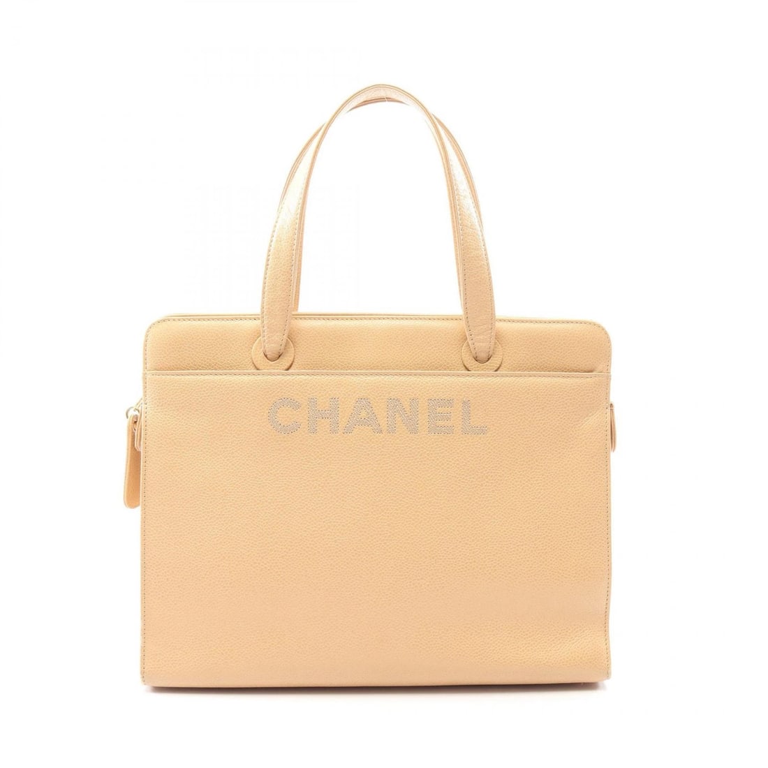 CHANEL LOGO TOTE HANDBAG GRAINED CALFSKIN LEATHER BEIGE: CHANEL Logo Tote Handbag Grained Calfskin leather Beige Brand: CHANEL Type/Style: Handbag Material: Grained Calfskin leather Color: Beige?ish colors Size: (H:9.1inch x W:11.8inch x D:3.9inch) Acce