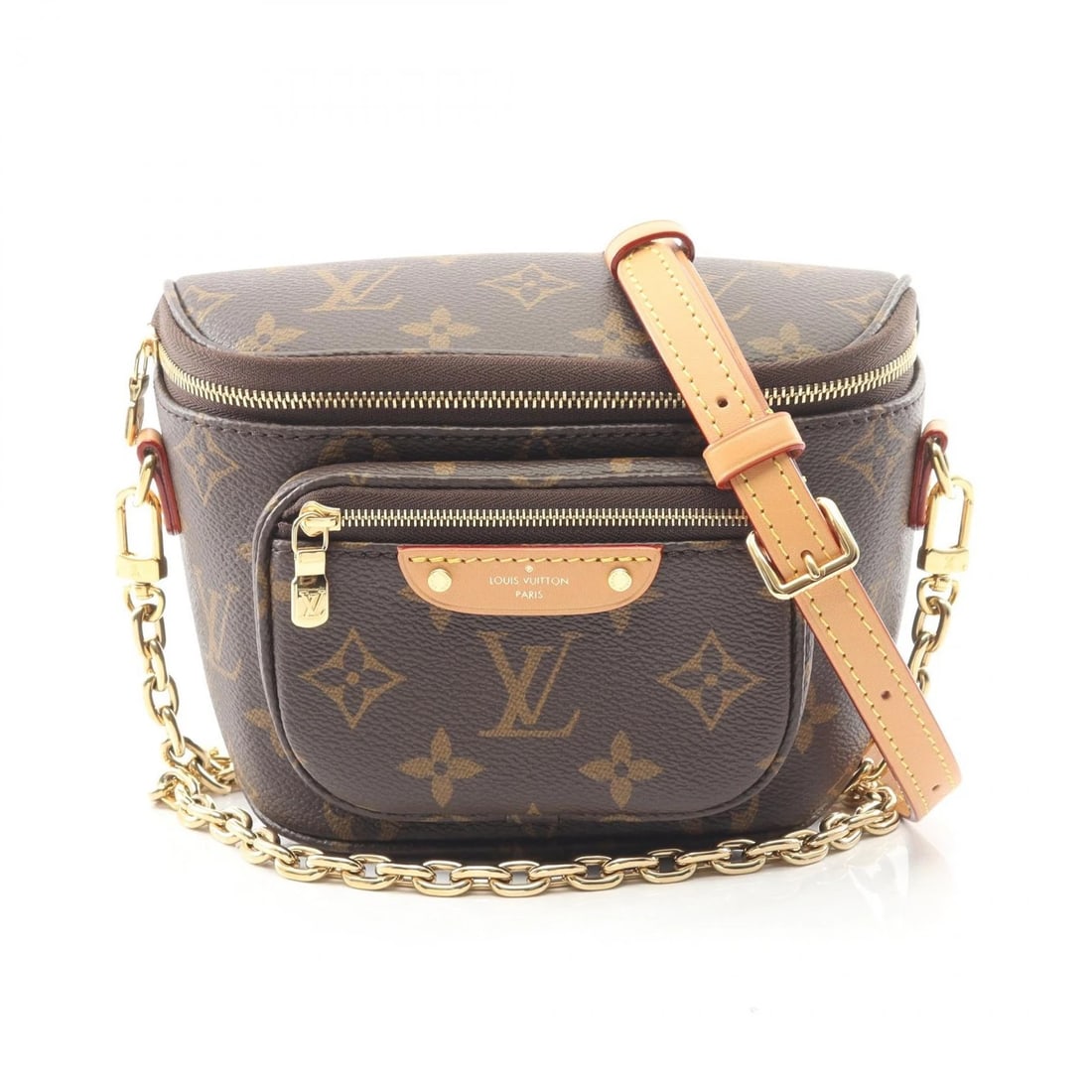 LOUIS VUITTON MINI BUM CHAIN SHOULDER HANDBAG: LOUIS VUITTON Mini bum Chain Shoulder Handbag Brand: LOUIS VUITTON Type/Style: Handbag Material: Monogram ? PVC coated canvas ? leather Color: Brown?ish colors Size: (H:5.5inch x W:5.9inch x D:2.6inch