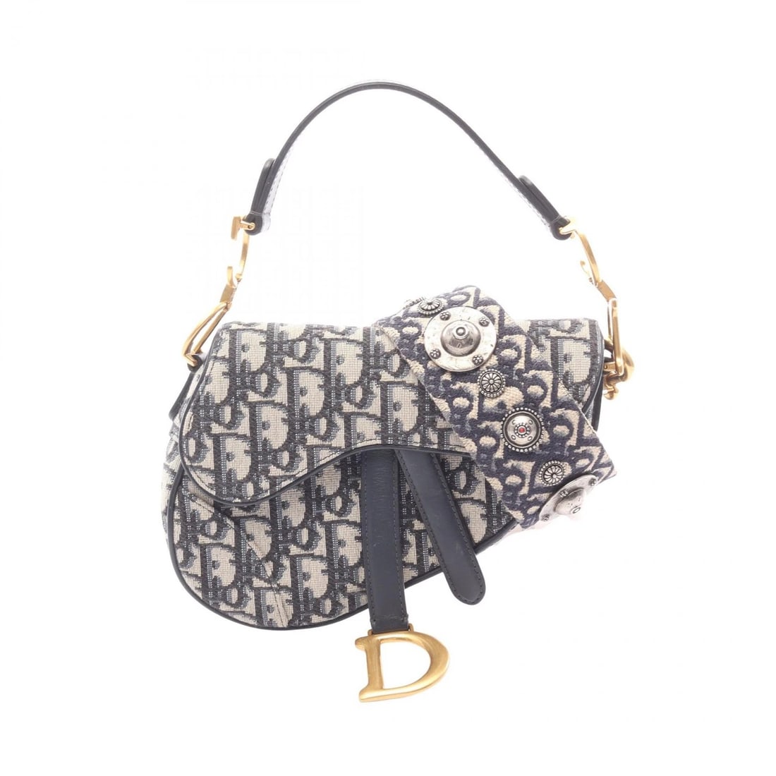 CHRISTIAN DIOR MINI SADDLE BAG OBLIQUE JACQUARD HANDBAG: Christian Dior Mini Saddle bag Oblique Jacquard Handbag Brand: DIOR Type/Style: Handbag Material: canvas ? leather Color: Beige?ish colors ? Navy?ish colors Size: (H:5.1inch x W:7.5inch x D:2.4inch)