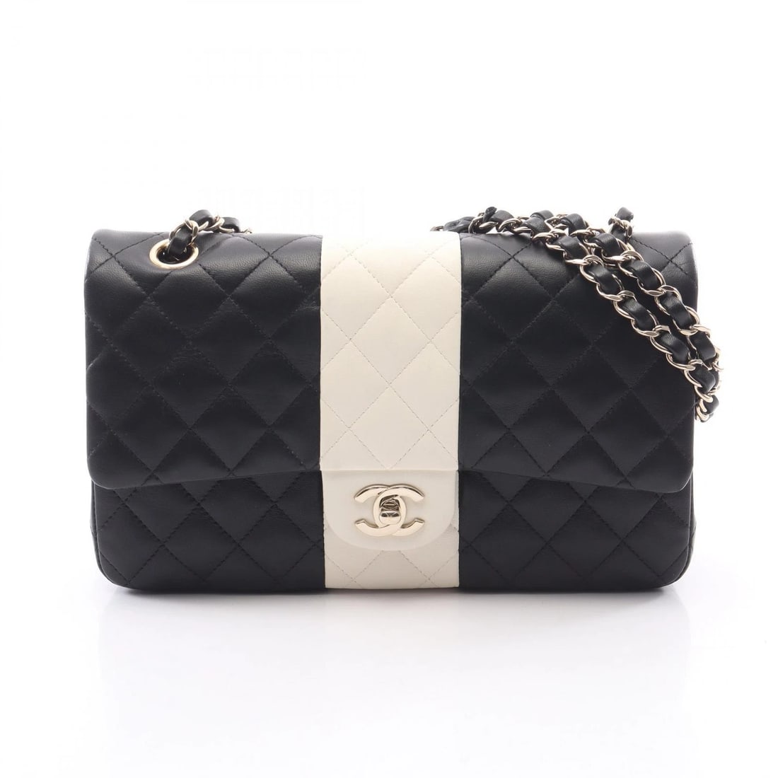 CHANEL MATELASSE DOUBLE FLAP CHAIN SHOULDER HANDBAG: CHANEL Matelasse Double Flap Chain Shoulder Handbag Brand: CHANEL Type/Style: Shoulder Bag Material: Lambskin (sheep leather) Color: Black?ish colors ? White?ish colors Size: (H:6.3inch x W:9.8inch x