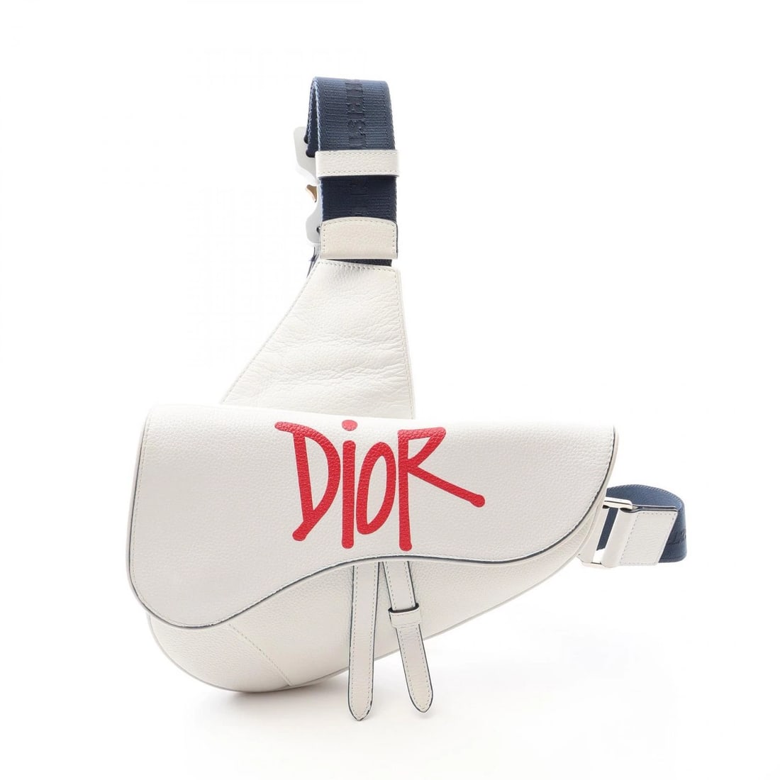 CHRISTIAN DIOR SADDLE WAIST BELT CROSSBODY BAG: Christian Dior Saddle Waist Belt Crossbody Bag Brand: DIOR Type/Style: Waist bag Body bag Material: leather Color: White?ish colors ? Navy?ish colors ? Red?ish colors Size: (H:6.7inch x W:10.4inch x D