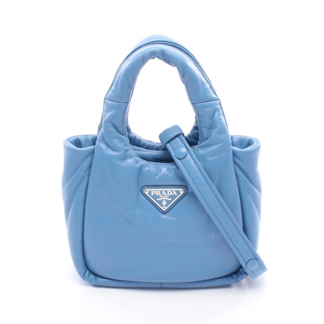 PRADA PADDED SHOULDER CROSSBODY HANDBAG: PRADA Padded Shoulder Crossbody Handbag Brand: PRADA Type/Style: Handbag Material: leather Color: Blue?ish colors Size: (H:5.9inch x W:7.5inch x D:3.3inch) Accessories: None Accessories No
