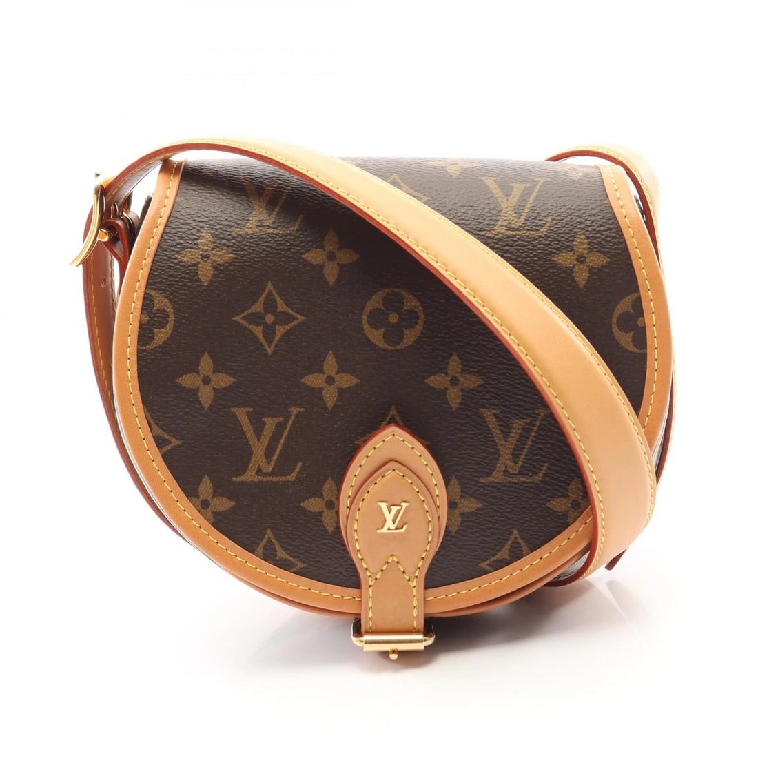 LOUIS VUITTON TAMBOURINE SHOULDER CROSSBODY BAG: LOUIS VUITTON Tambourine Shoulder Crossbody Bag Brand: LOUIS VUITTON Type/Style: Shoulder Bag Material: Monogram ? PVC coated canvas ? leather Color: Brown?ish colors Size: (H:5.9inch x W:7.1inch x D: