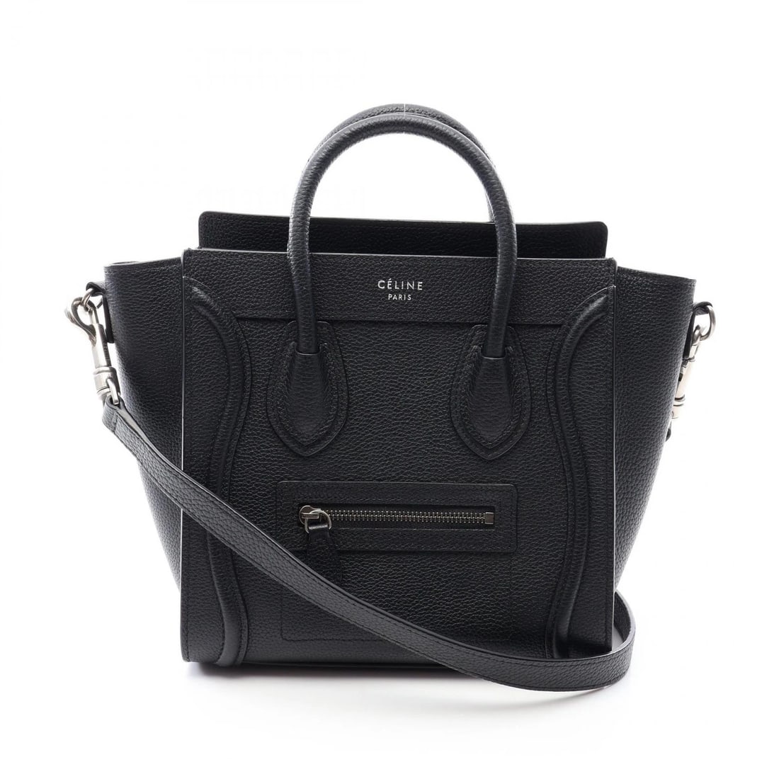 CELINE LUGGAGE NANO SHOPPER 2WAY SHOULDER HANDBAG LEATHER: CELINE Luggage Nano Shopper 2WAY Shoulder Handbag leather Brand: CELINE Type/Style: Handbag Material: leather Color: Black?ish colors Size: (H:7.9inch x W:7.9inch x D:3.5inch) Accessories: None