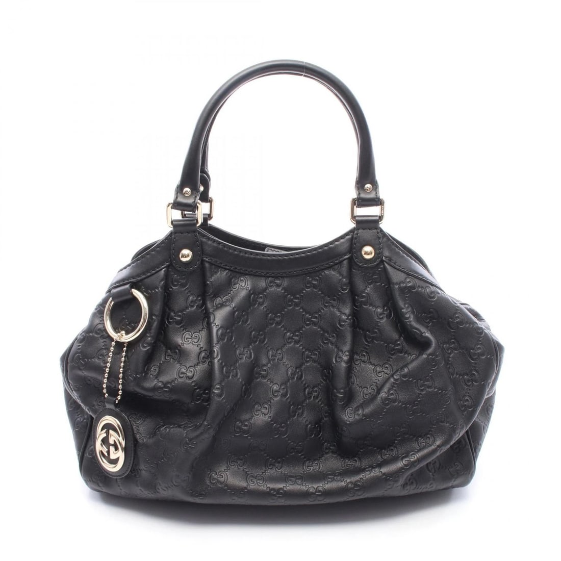 GUCCI SUKEY GUCCISSIMA HANDBAG LEATHER BLACK: GUCCI Sukey Guccissima Handbag leather Black Brand: GUCCI Type/Style: Handbag Material: leather Color: Black?ish colors Size: (H:9.8inch x W:13.8inch x D:4.5inch) Accessories: None Accesso