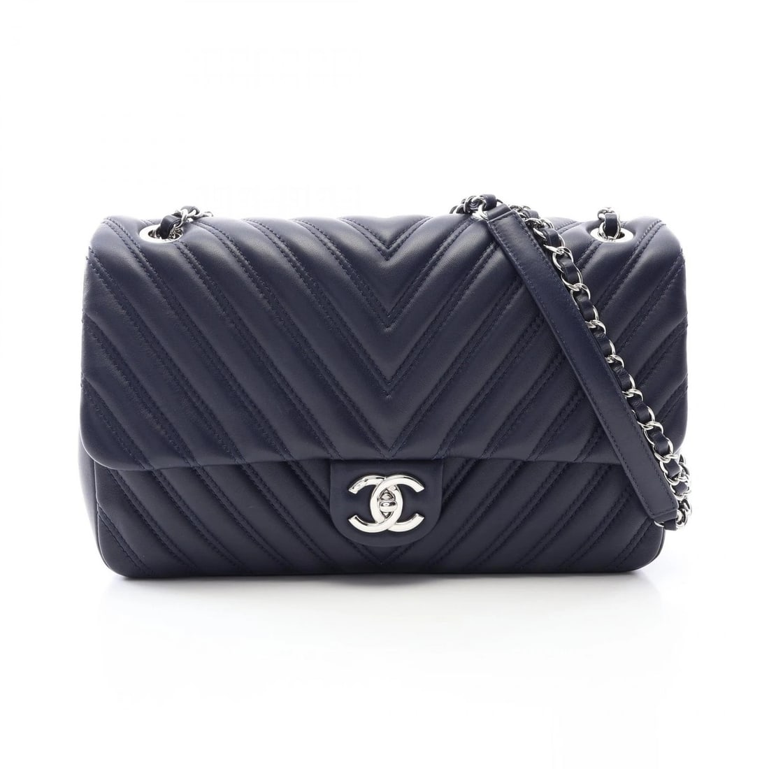 CHANEL CHEVRON CHAIN SHOULDER BAG LAMBSKIN SHEEP LEATHER: CHANEL Chevron Chain Shoulder Bag Lambskin sheep leather Brand: CHANEL Type/Style: Shoulder Bag Material: Lambskin (sheep leather) Color: Navy?ish colors Size: (H:7.5inch x W:11.6inch x D:2.8inch)