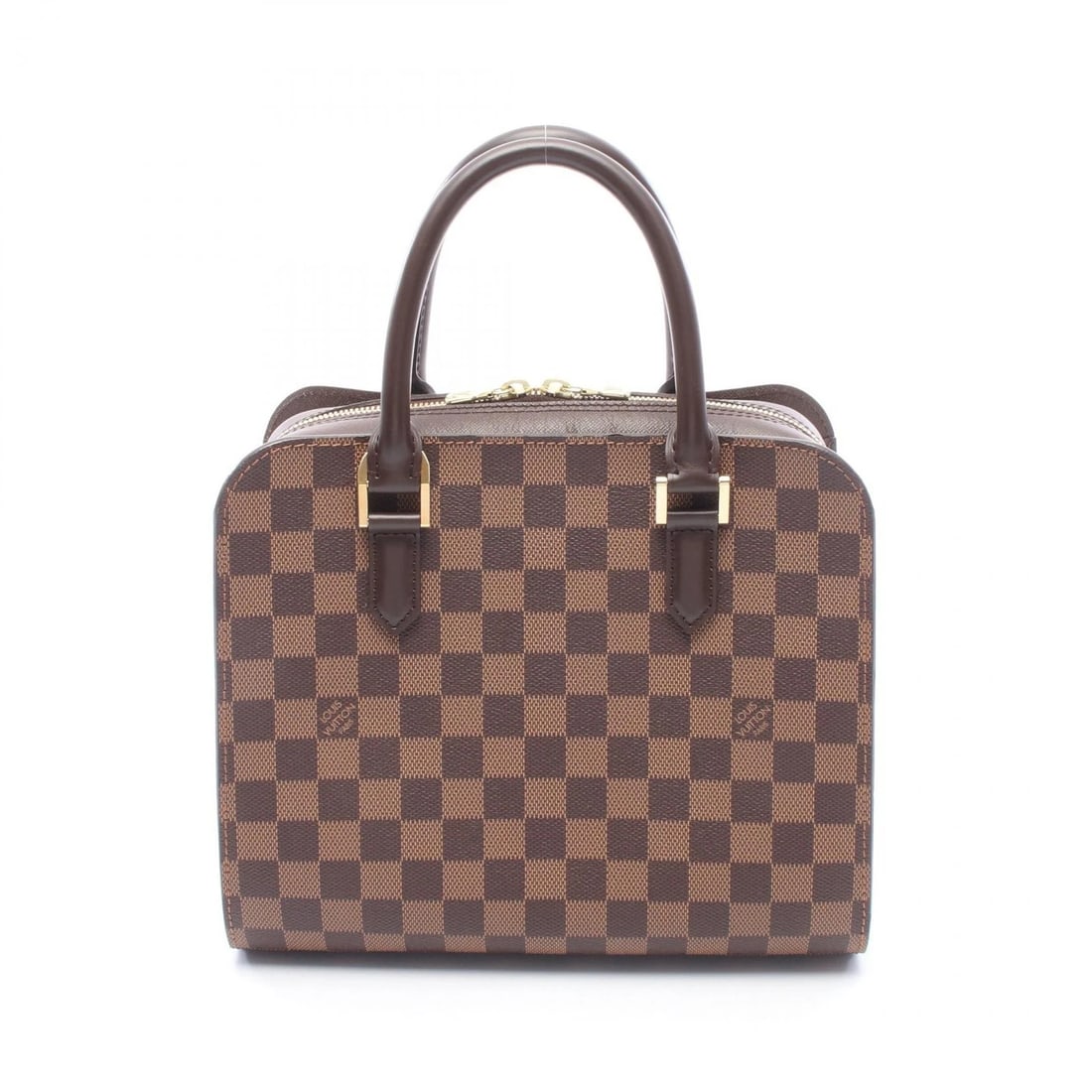 LOUIS VUITTON TRIANA ZIPPER HANDBAG: LOUIS VUITTON Triana Zipper Handbag Brand: LOUIS VUITTON Type/Style: Handbag Material: Damier ? PVC coated canvas ? leather Color: Ebene / Brown?ish colors Size: (H:8.9inch x W:10.2inch x D:4.3inch)