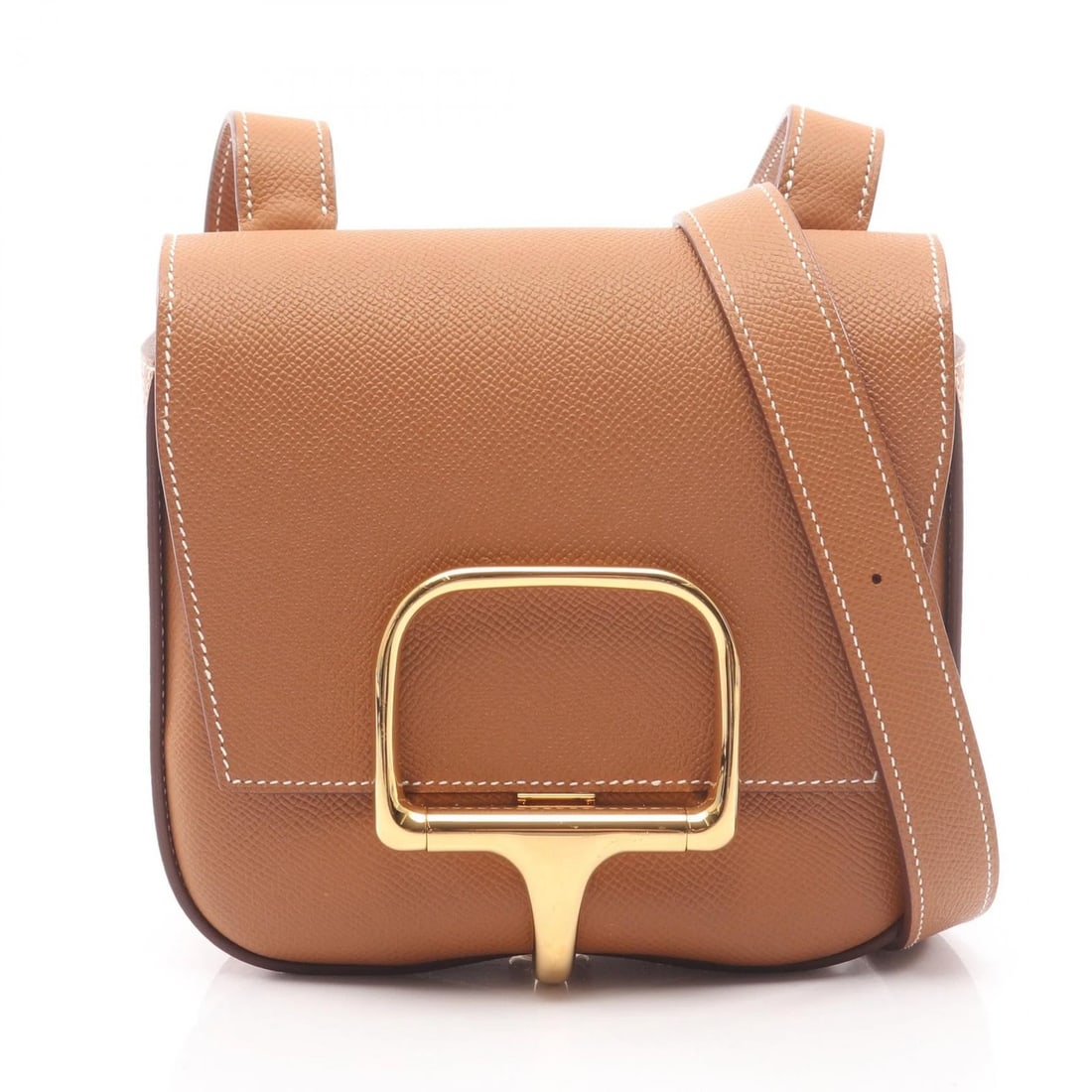 HERMES DELLA CAVALLERIA MINI SHOULDER CROSSBODY BAG: HERMES Della Cavalleria Mini Shoulder Crossbody Bag Brand: HERMES Type/Style: Shoulder Bag Material: Epsom ? leather ? Epsom Color: Gold / Brown?ish colors Size: (H:6.3inch x W:6.7inch x D:2.0inch)