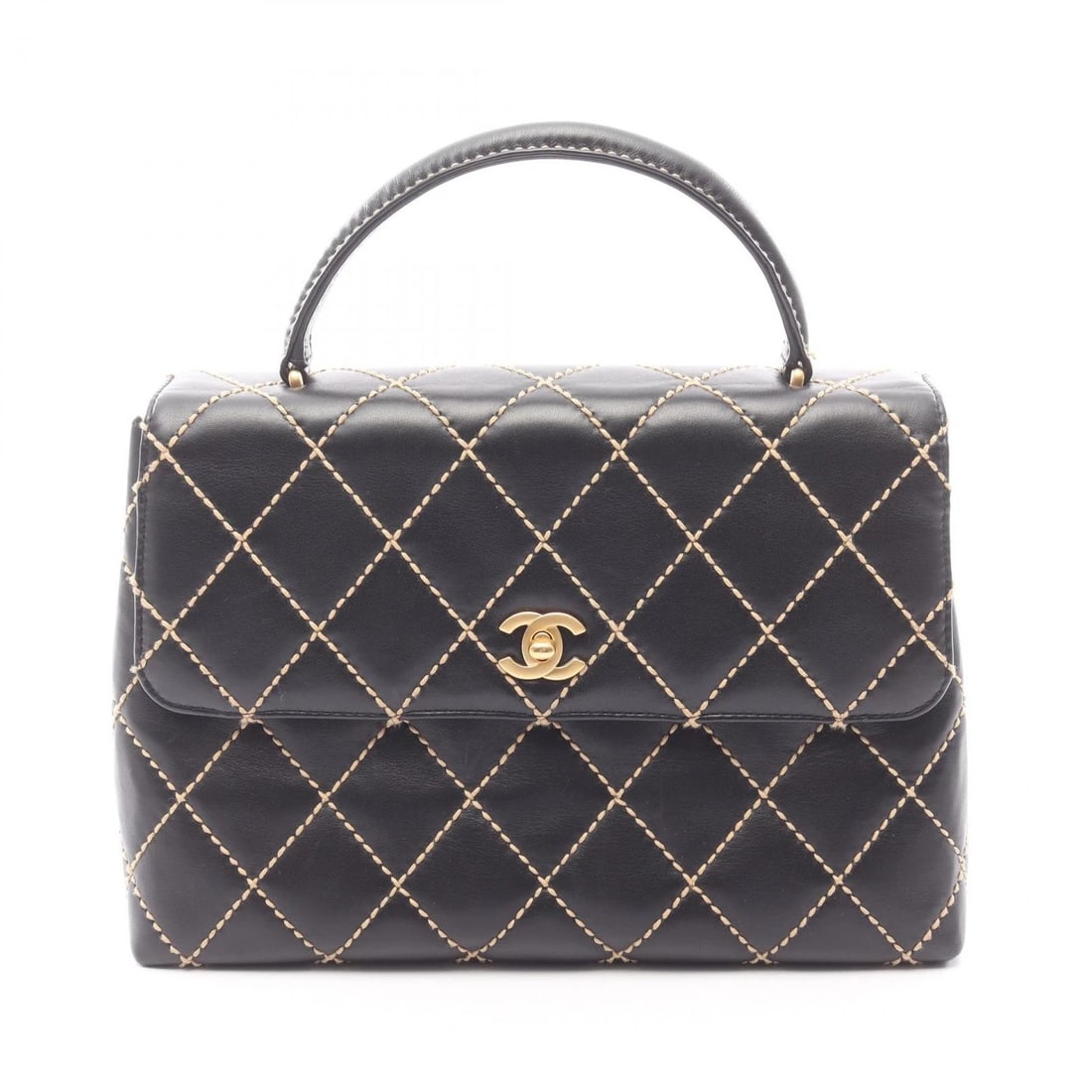 CHANEL WILD STITCH TOP HANDLE HANDBAG LEATHER BLACK: CHANEL Wild Stitch Top handle Handbag leather Black Brand: CHANEL Type/Style: Handbag Material: leather Color: Black?ish colors Size: (H:8.3inch x W:11.4inch x D:4.3inch) Accessories: None